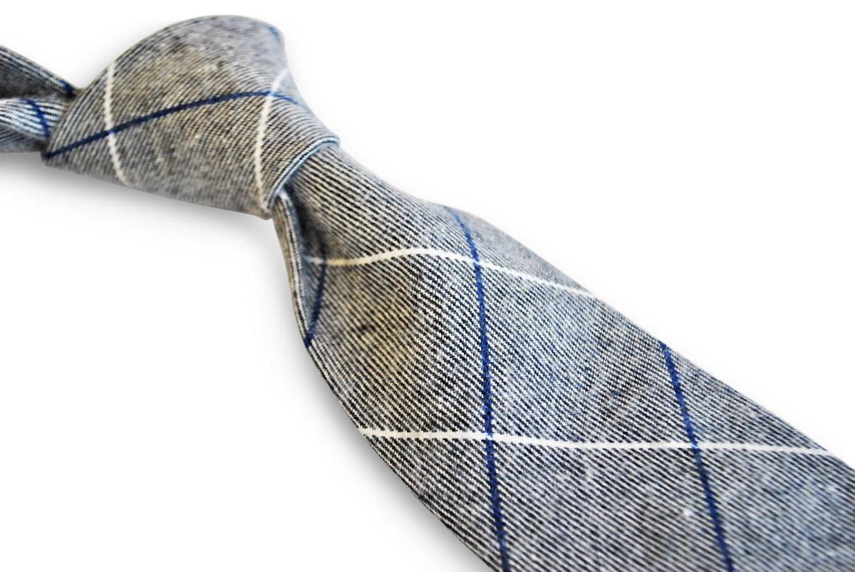 light grey tie with blue and white windowpane design - Image 2