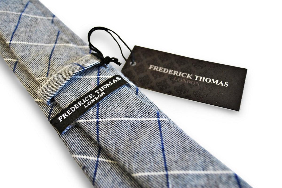 light grey tie with blue and white windowpane design - Image 4