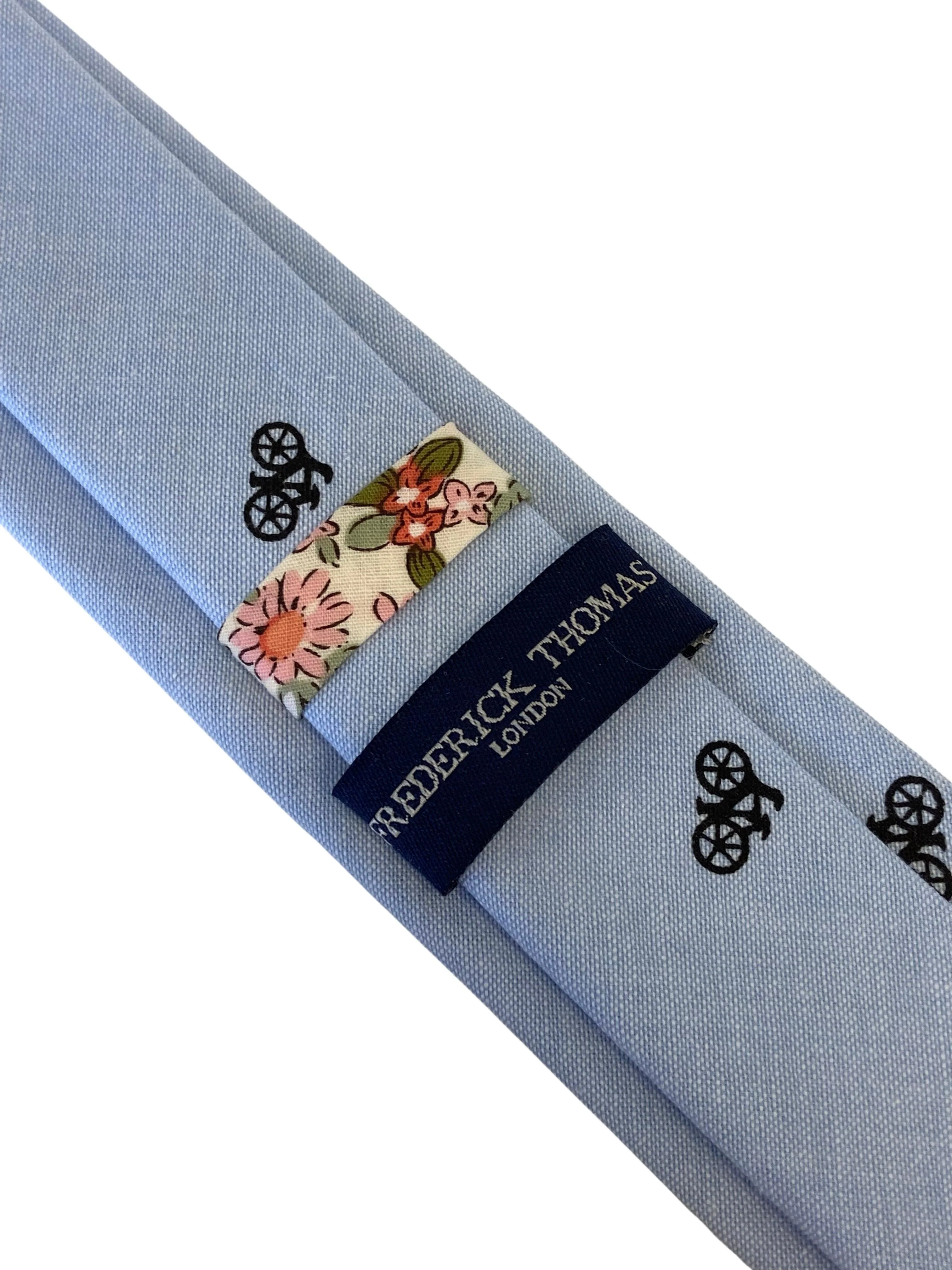 light pale blue pastel cotton tie with bike bicycle design - Image 3