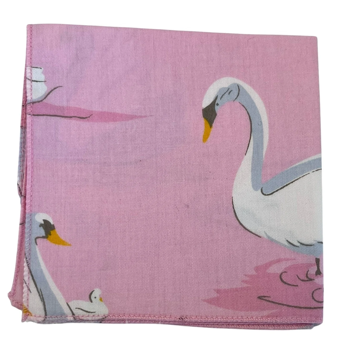 light pale pink cotton pocket square with  swan print
