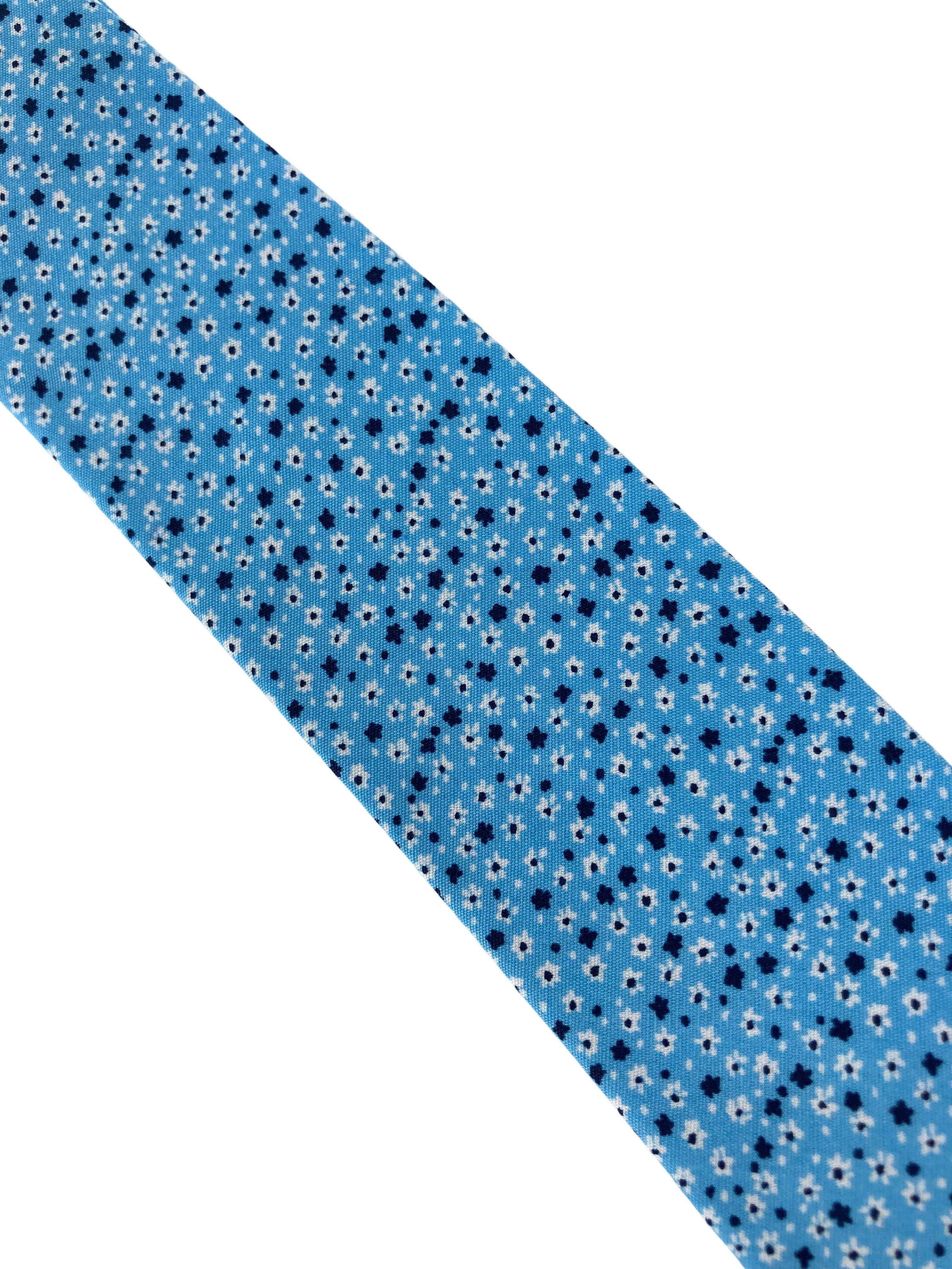 light pastel baby blue  cotton tie with ditsy navy & white floral print - Image 2