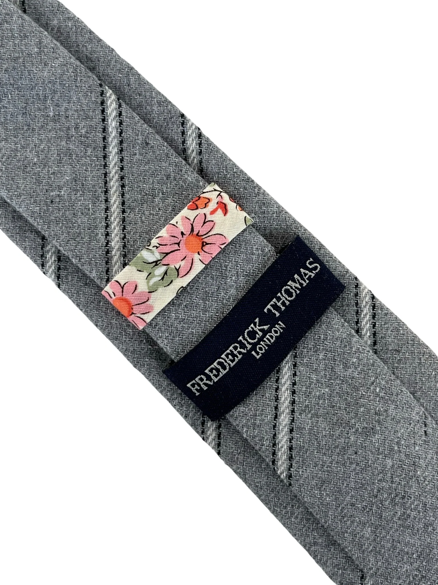light silver grey and ivory club striped school style cotton tie - Image 3