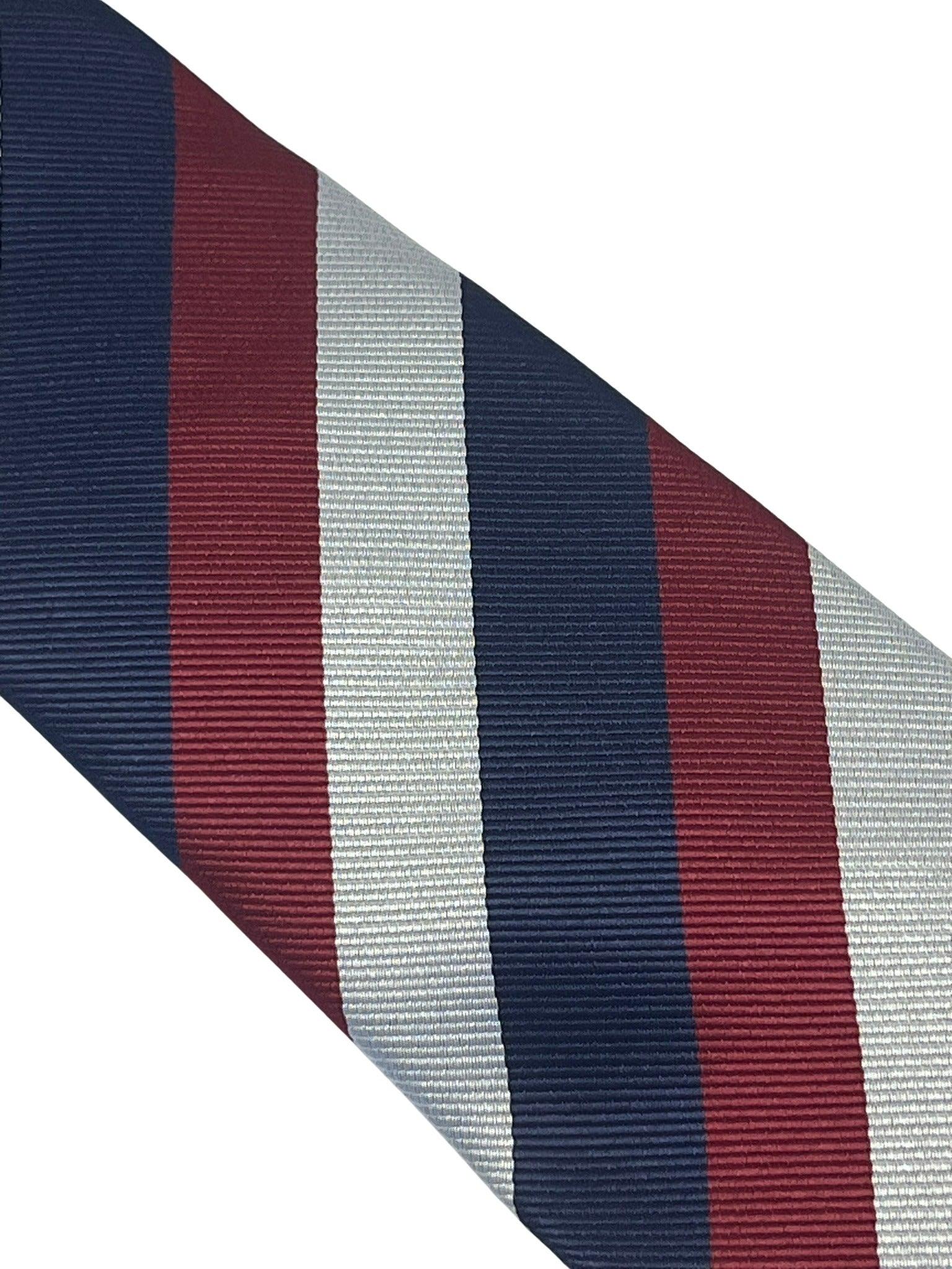 Light silver grey, navy dark blue & maroon red striped tie - Image 2