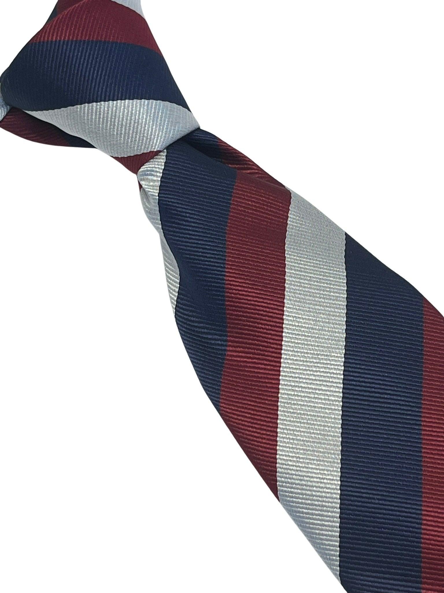 Light silver grey, navy dark blue & maroon red striped tie - Image 5