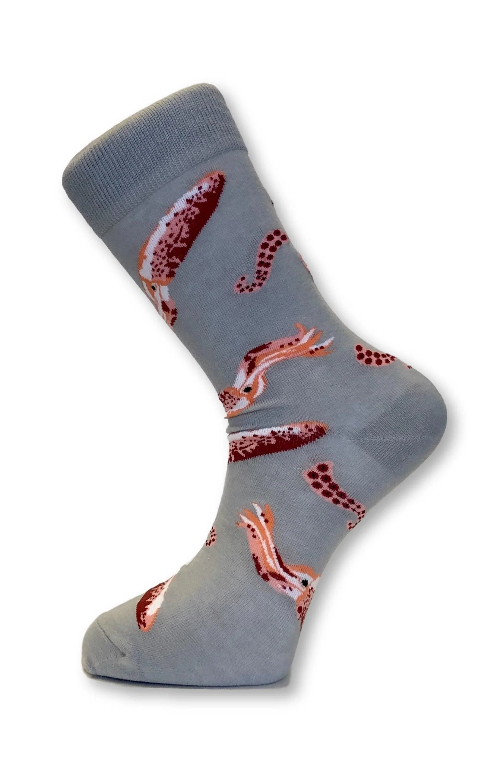 light silver grey with giant squid design men's socks