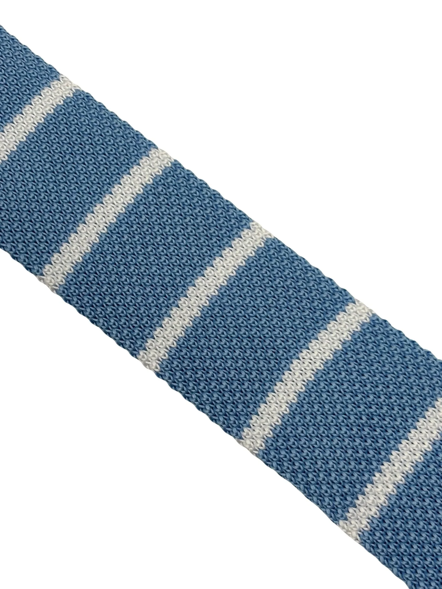 light sky blue knitted tie with white stripes - Image 4