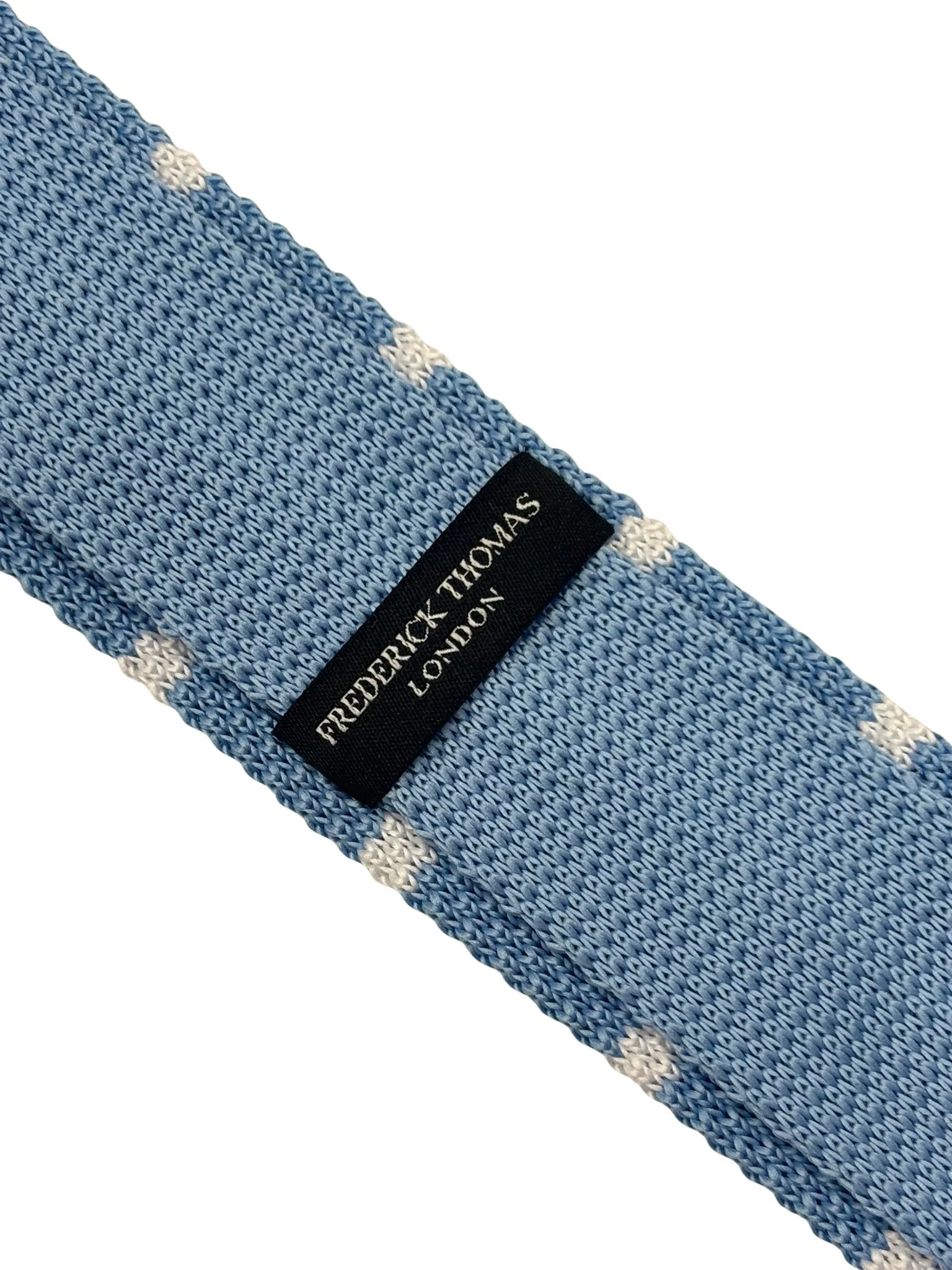 light sky blue knitted tie with white stripes - Image 5