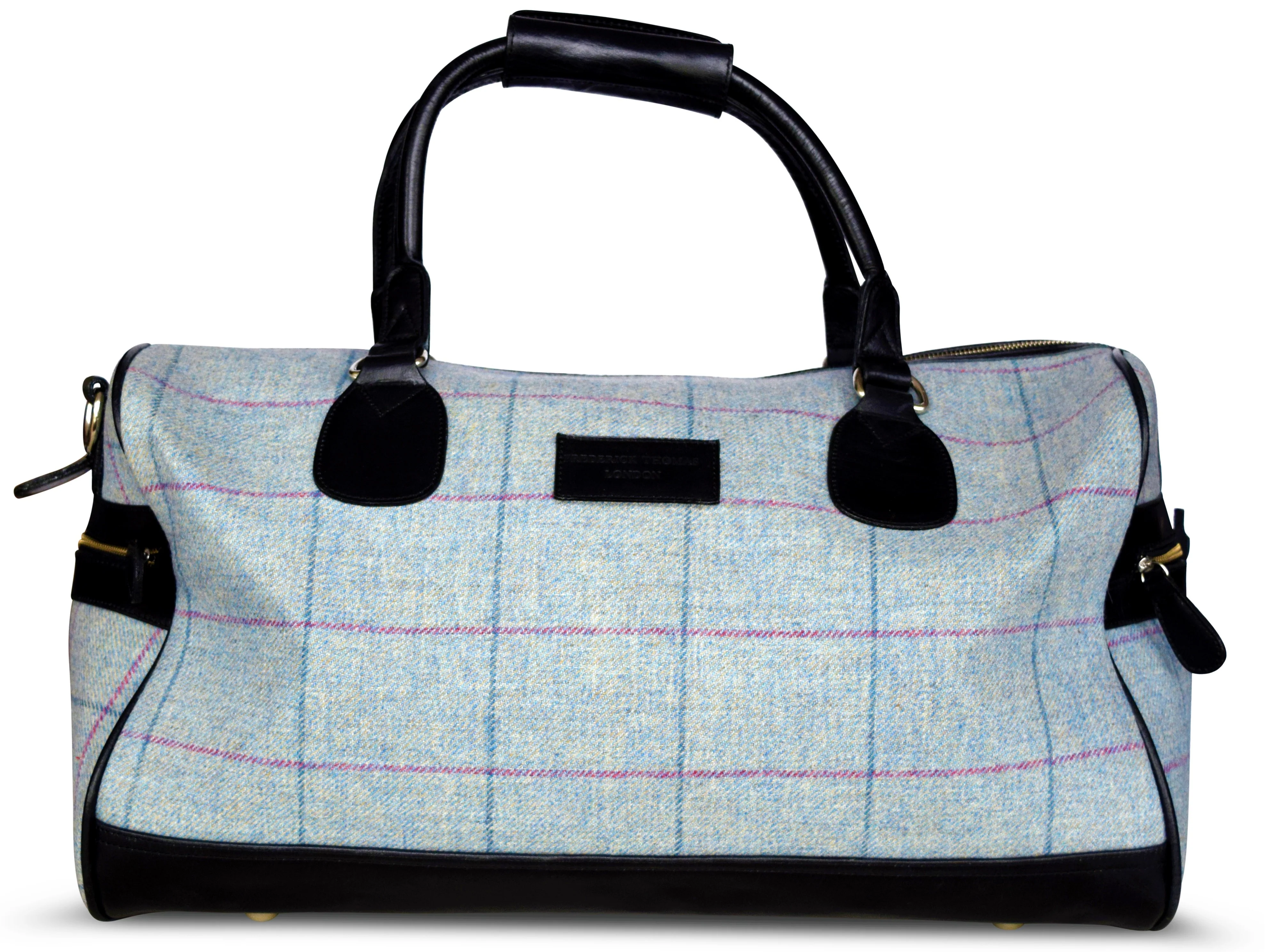 Light blue windowpane tweed weekend bag and matching wash bag - Image 5