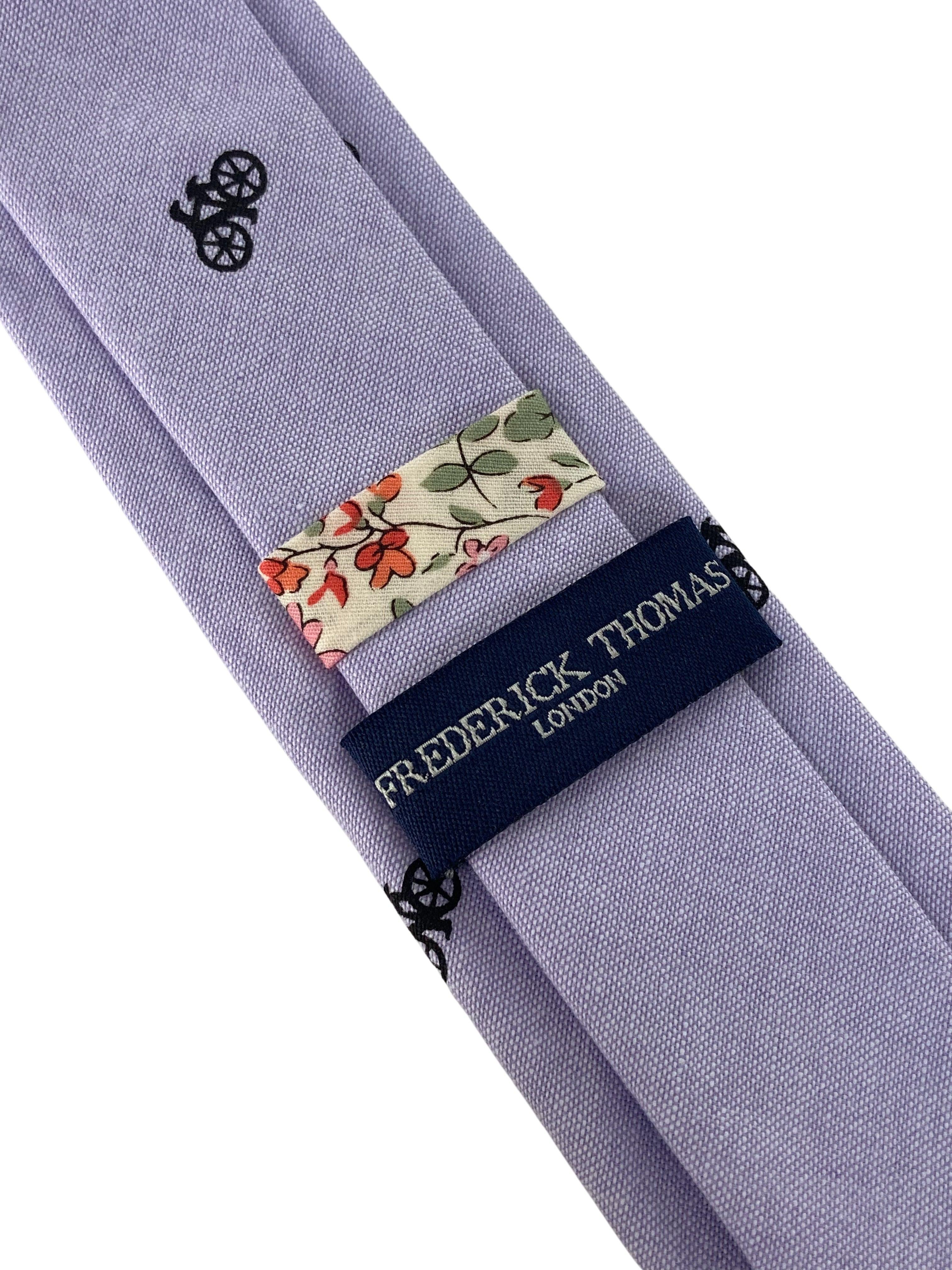lilac pastel cotton  tie with bike bicycle design - Image 3