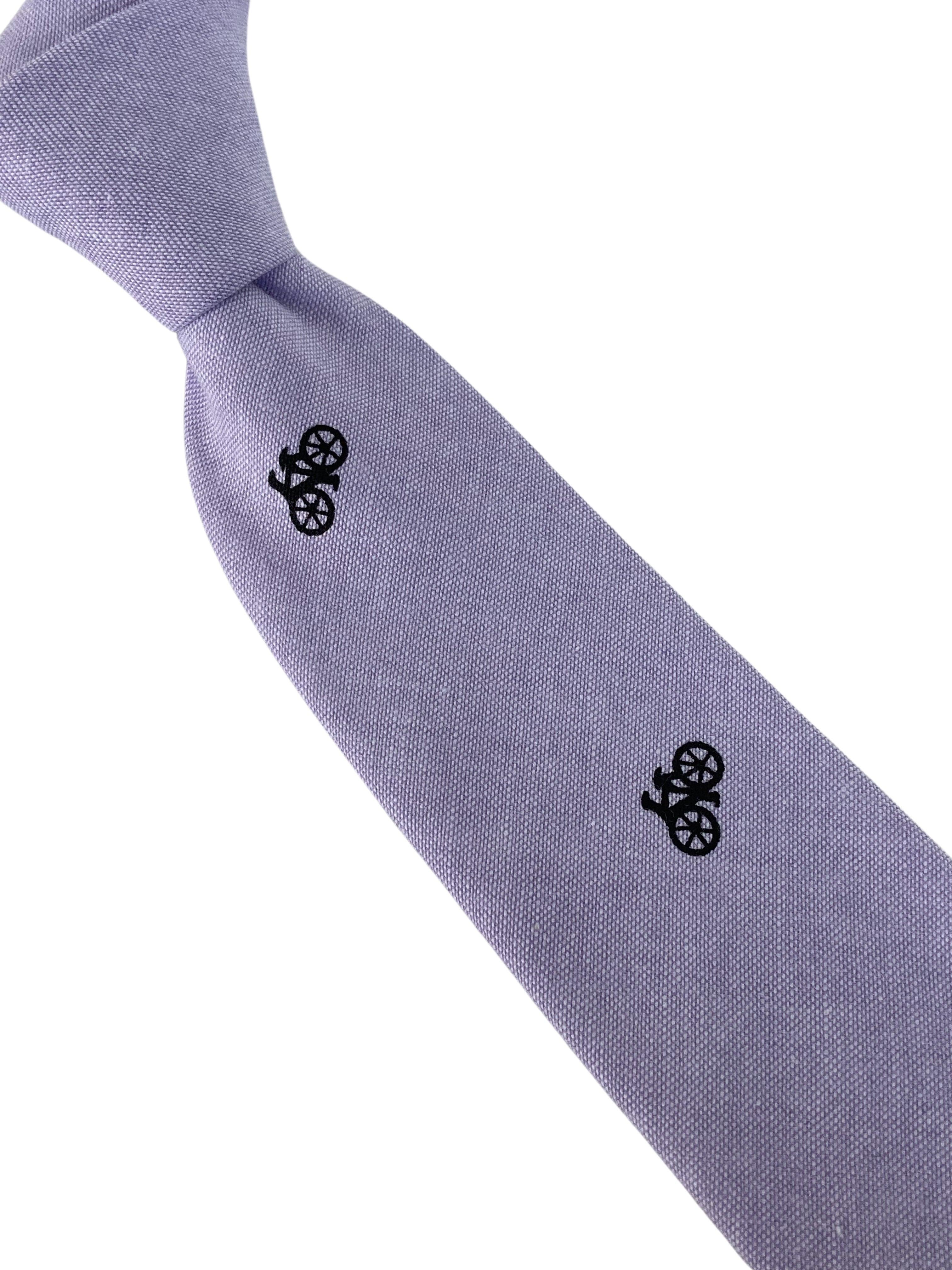 lilac pastel cotton  tie with bike bicycle design - Image 4