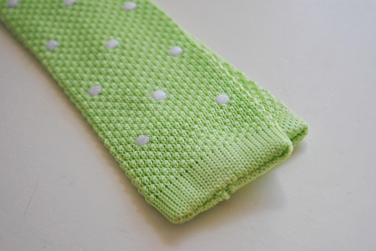 lime green skinny knitted tie with white polka dots - Image 2
