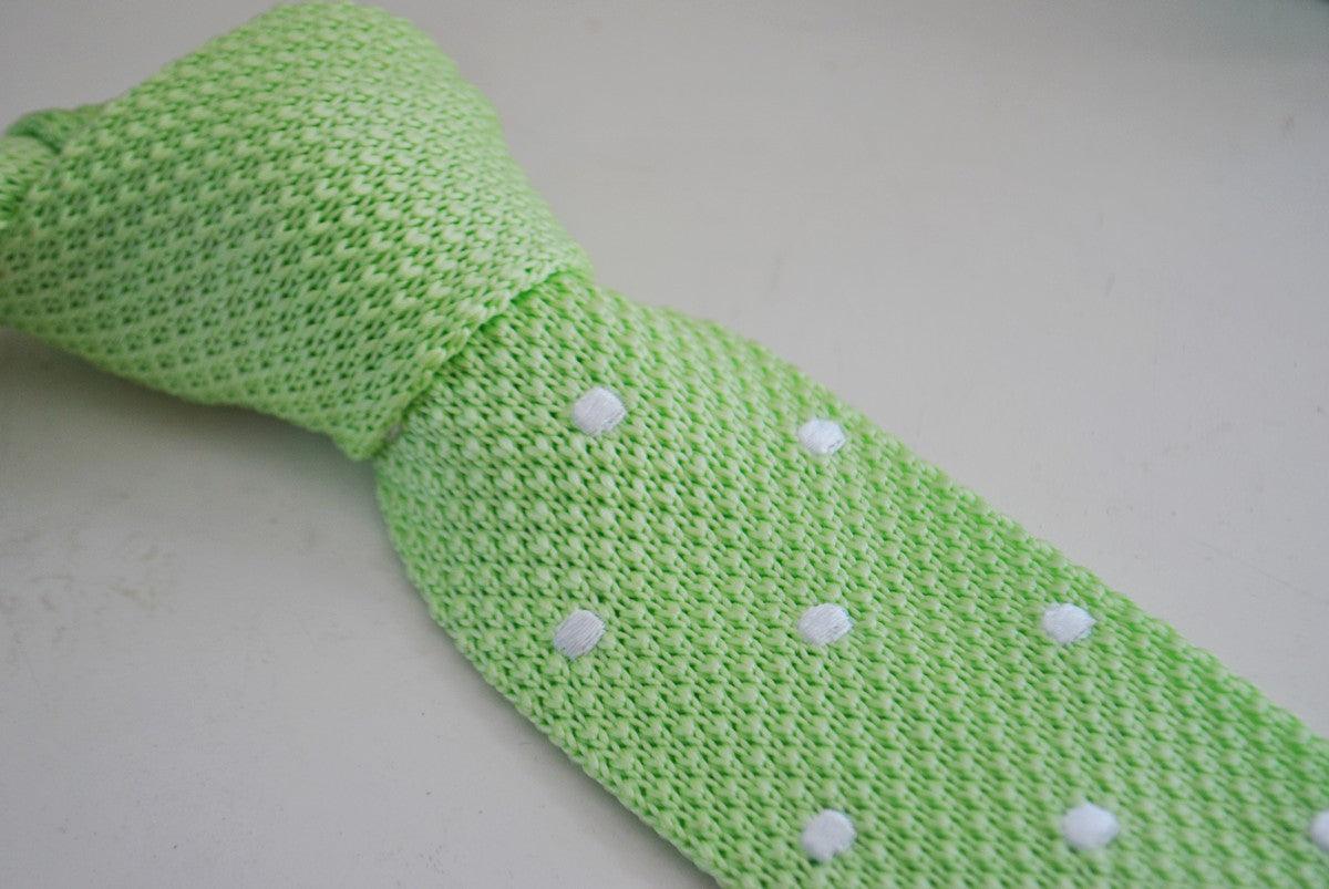 lime green skinny knitted tie with white polka dots - Image 3