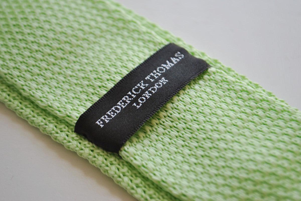 lime green skinny knitted tie with white polka dots - Image 4