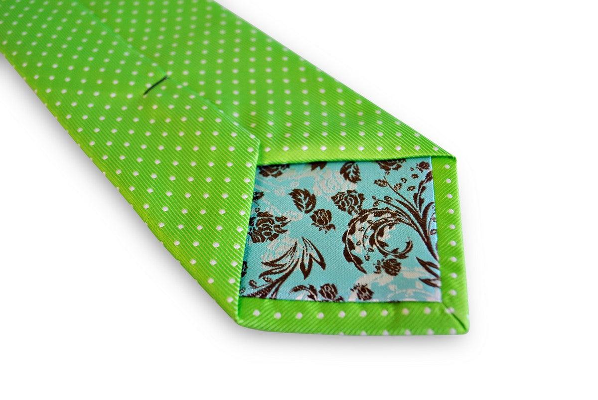 lime green tie with white pin spots - Image 3
