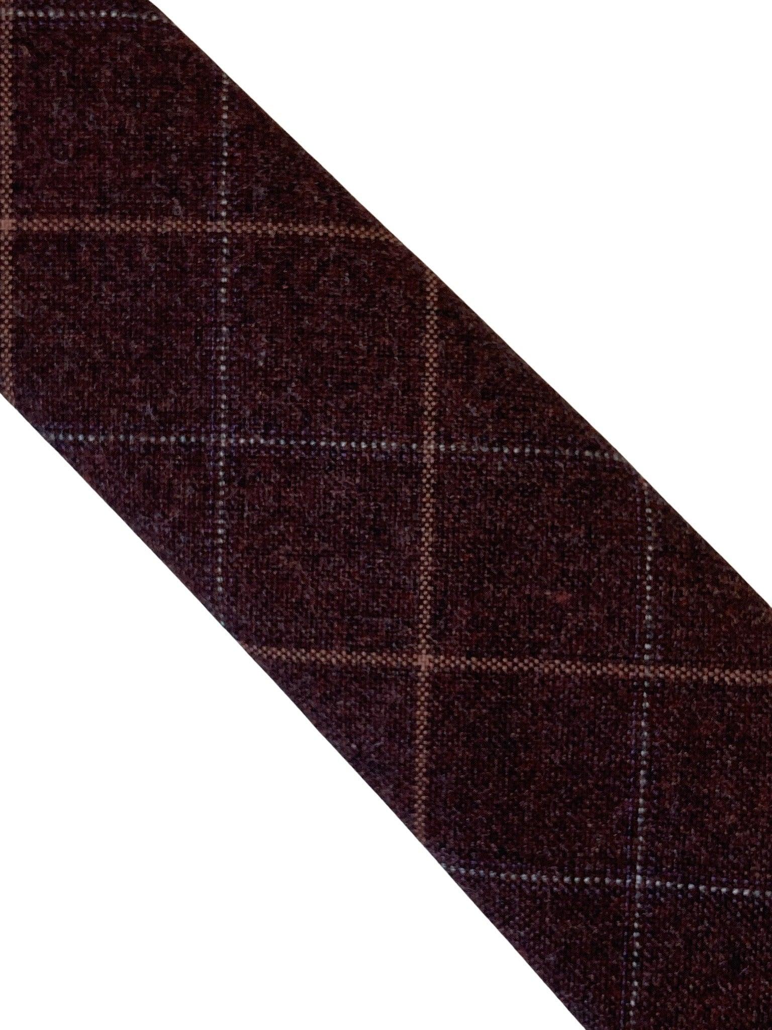 maroon brown check 100% wool mens tie - Image 2