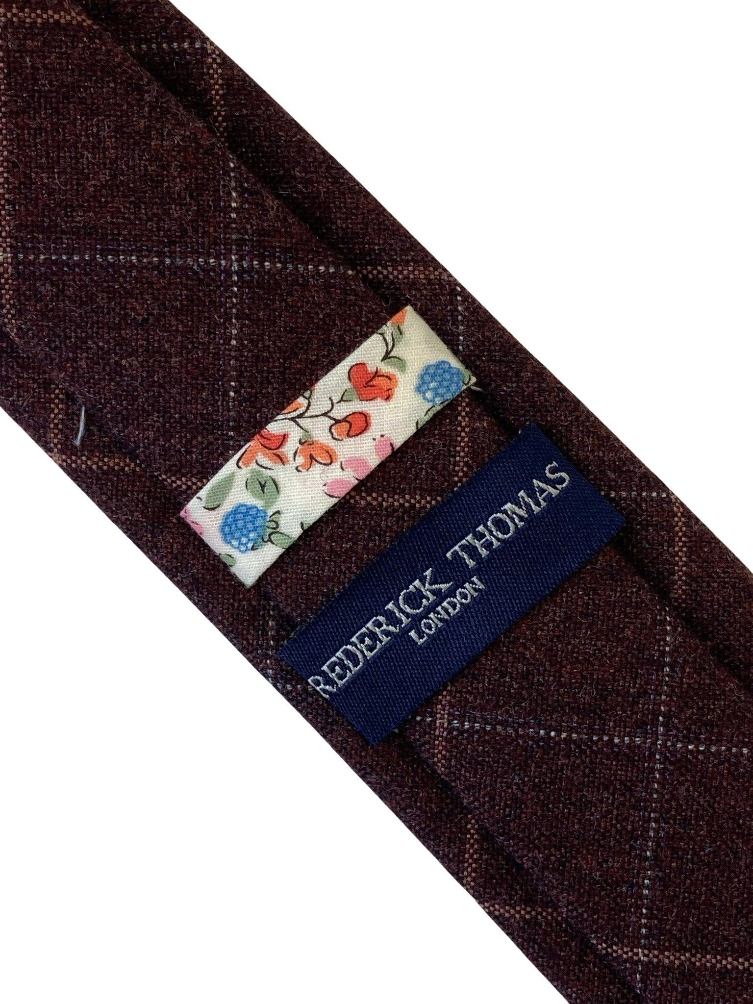 maroon brown check 100% wool mens tie - Image 3