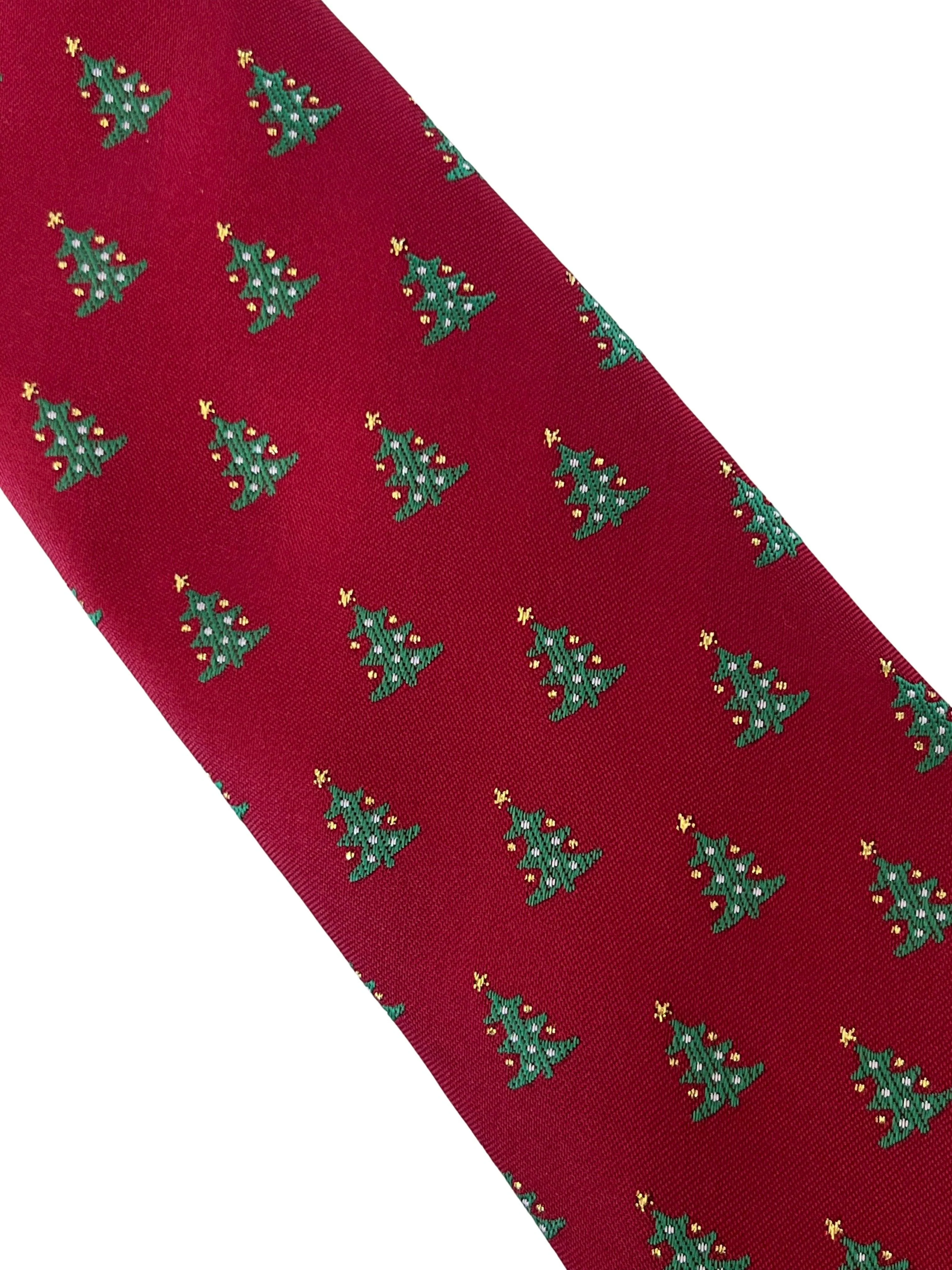 maroon burgundy dark red tie with festive Christmas tree design - Image 3