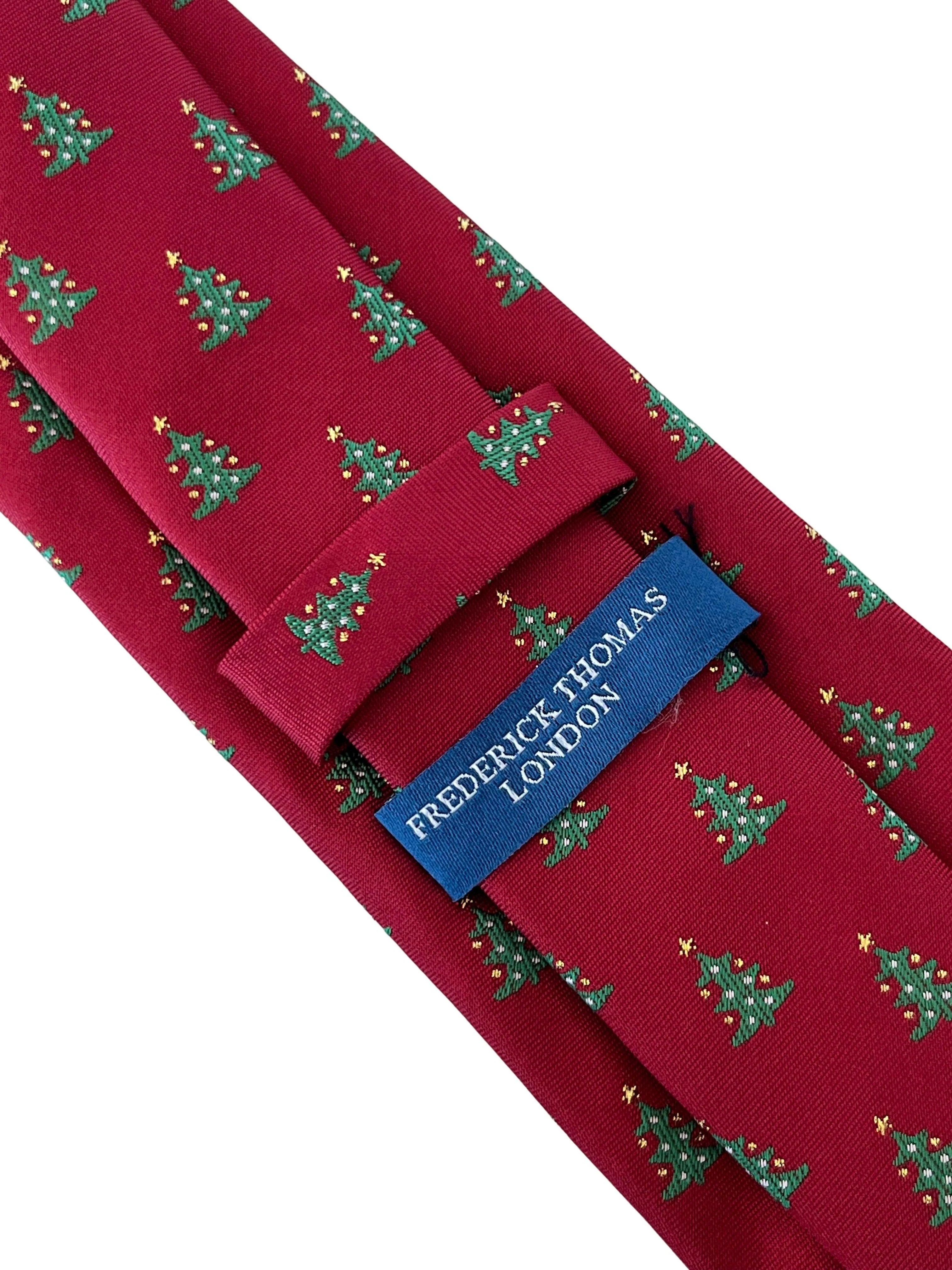 maroon burgundy dark red tie with festive Christmas tree design - Image 4