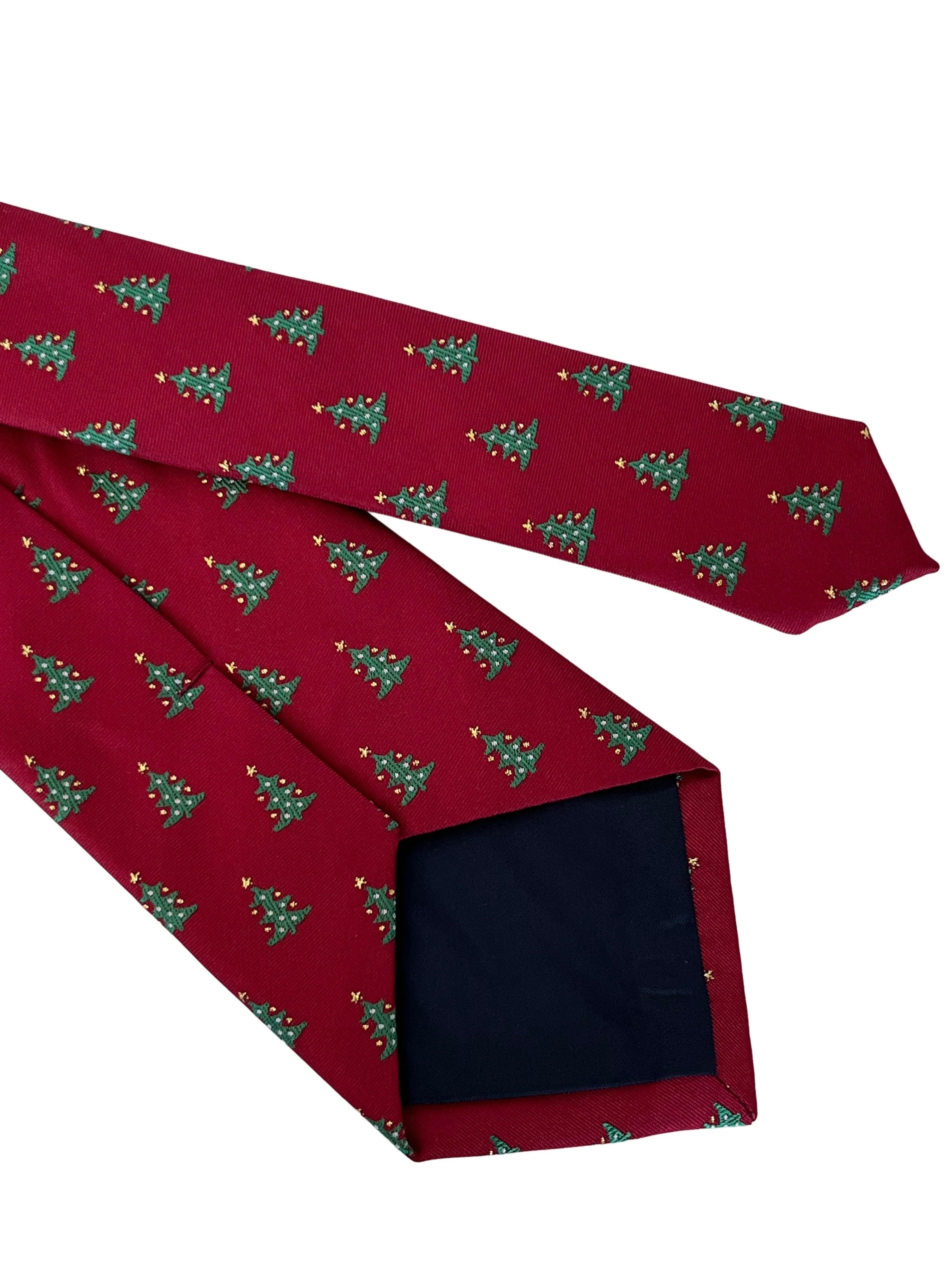 maroon burgundy dark red tie with festive Christmas tree design - Image 5