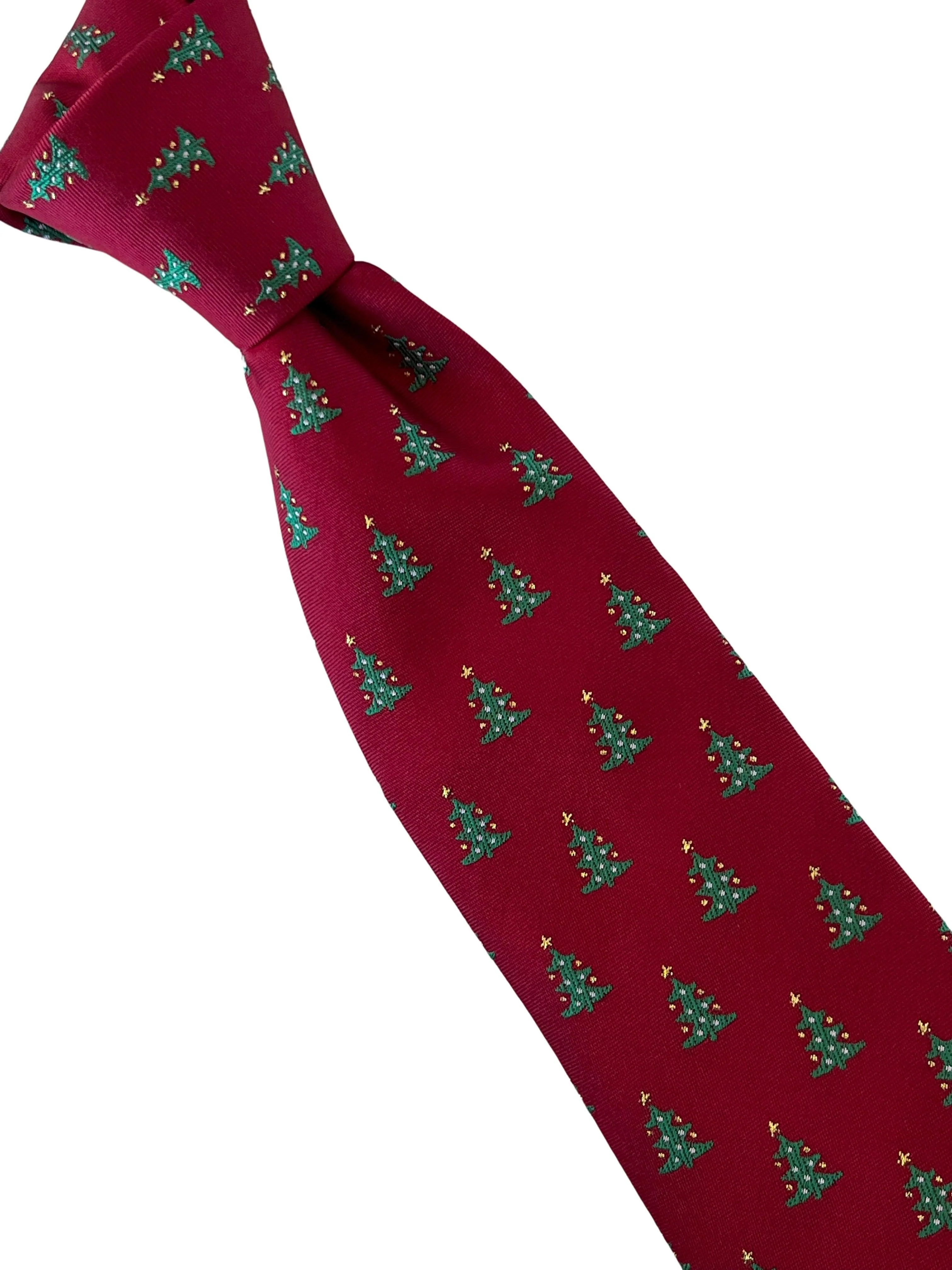 maroon burgundy dark red tie with festive Christmas tree design - Image 6