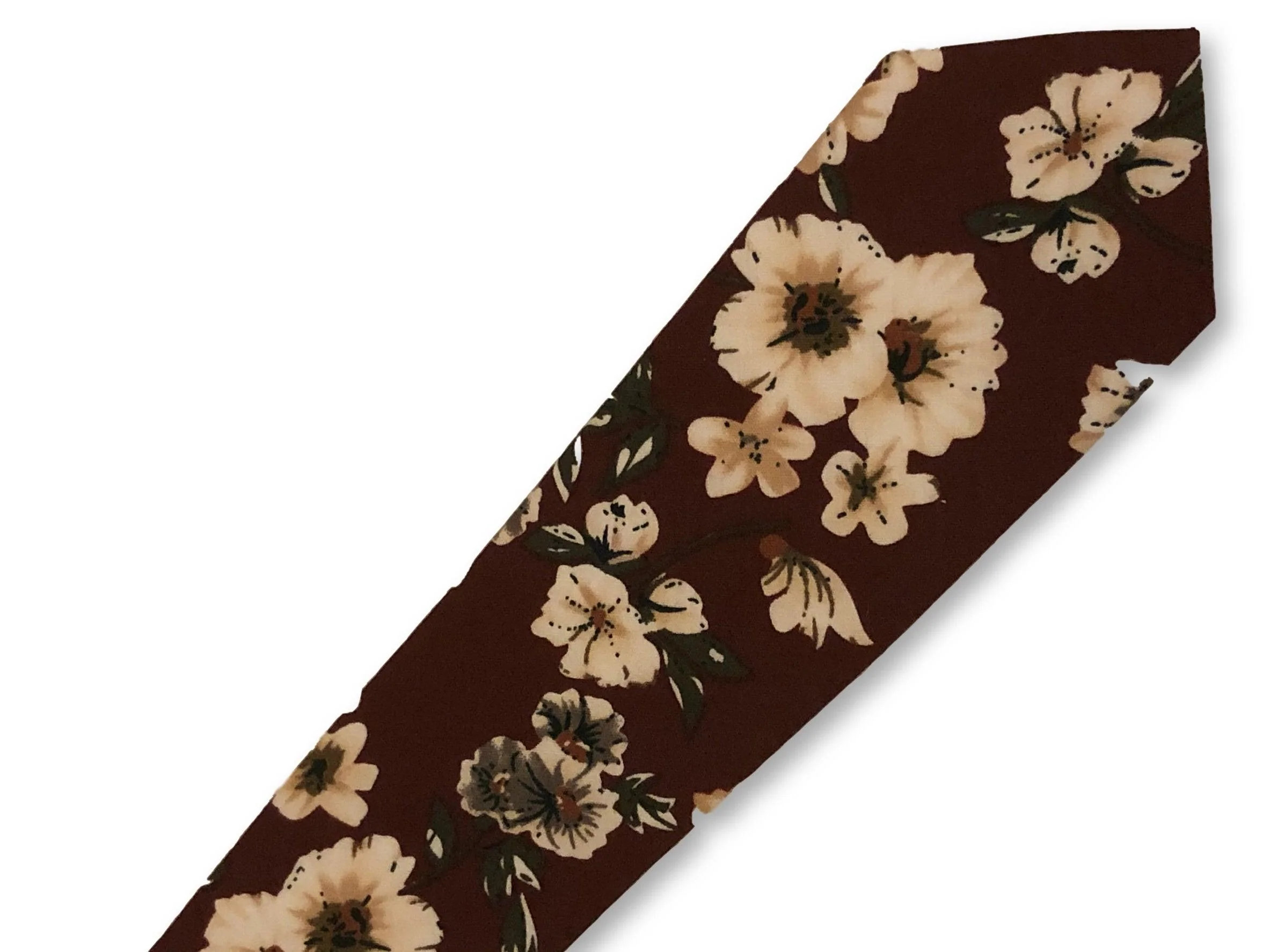 maroon burgundy red with blush pink peony flower design cotton tie - Image 2