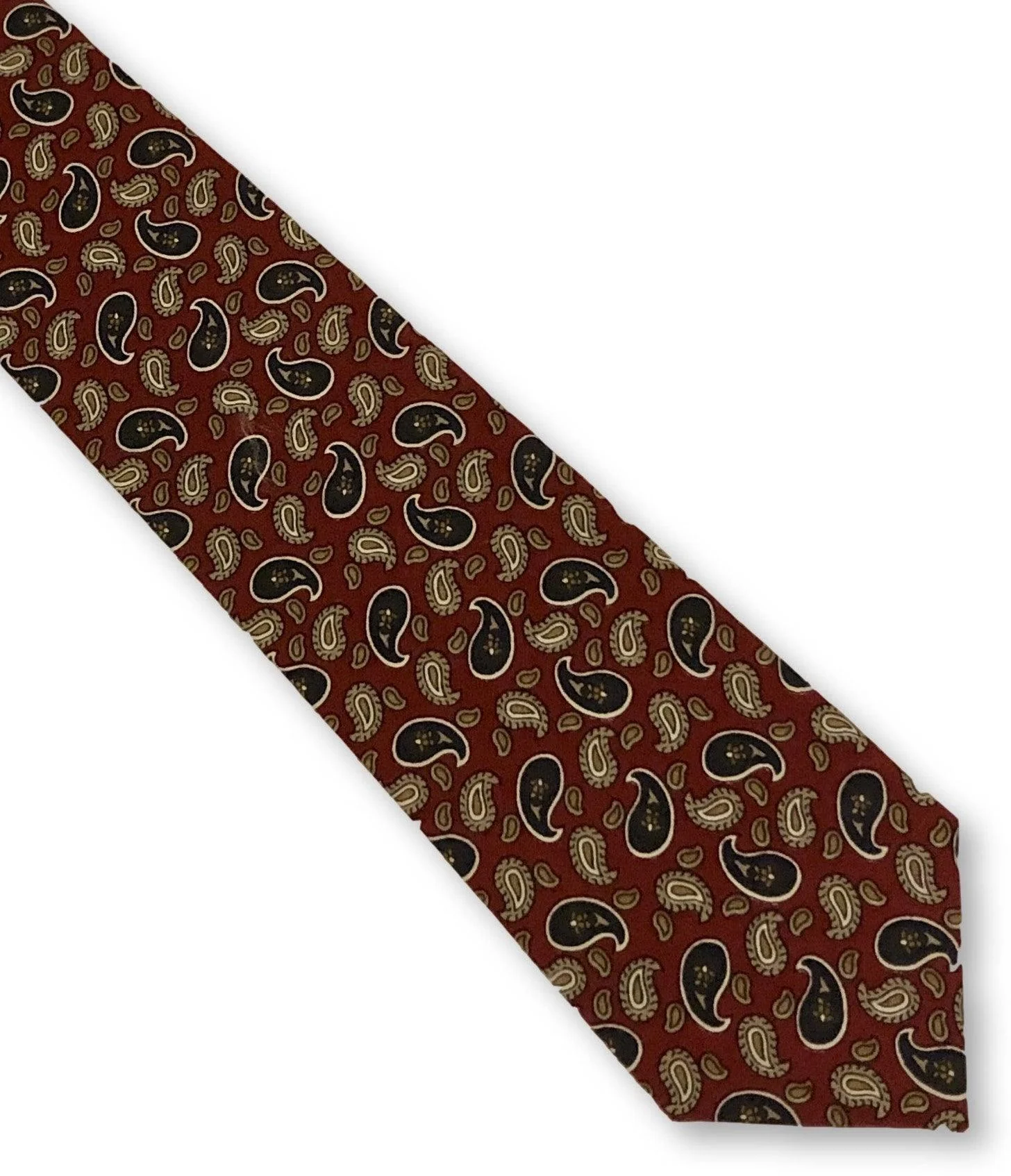 maroon burgundy with navy blue paisley design cotton tie - Image 2