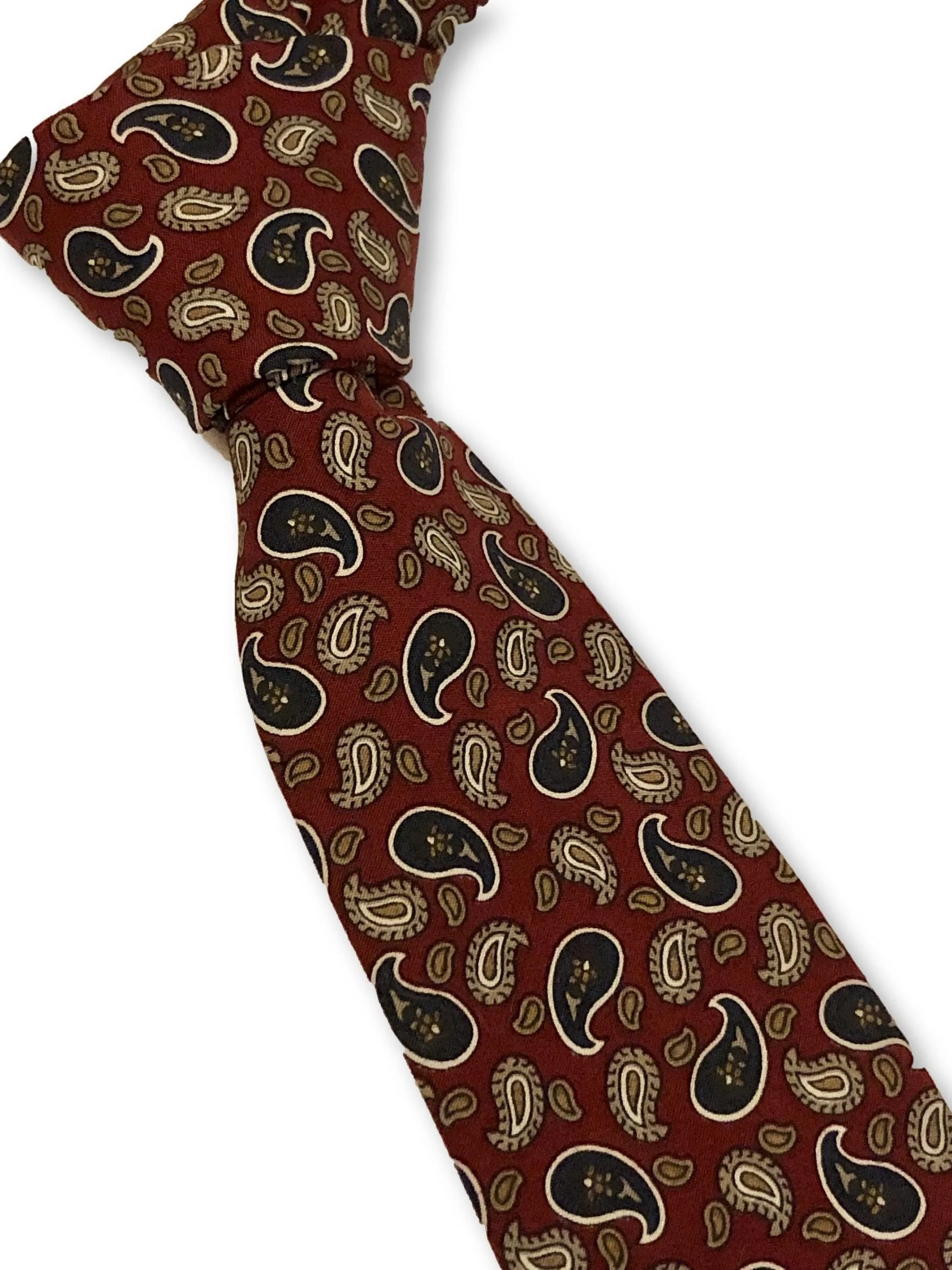 maroon burgundy with navy blue paisley design cotton tie - Image 3
