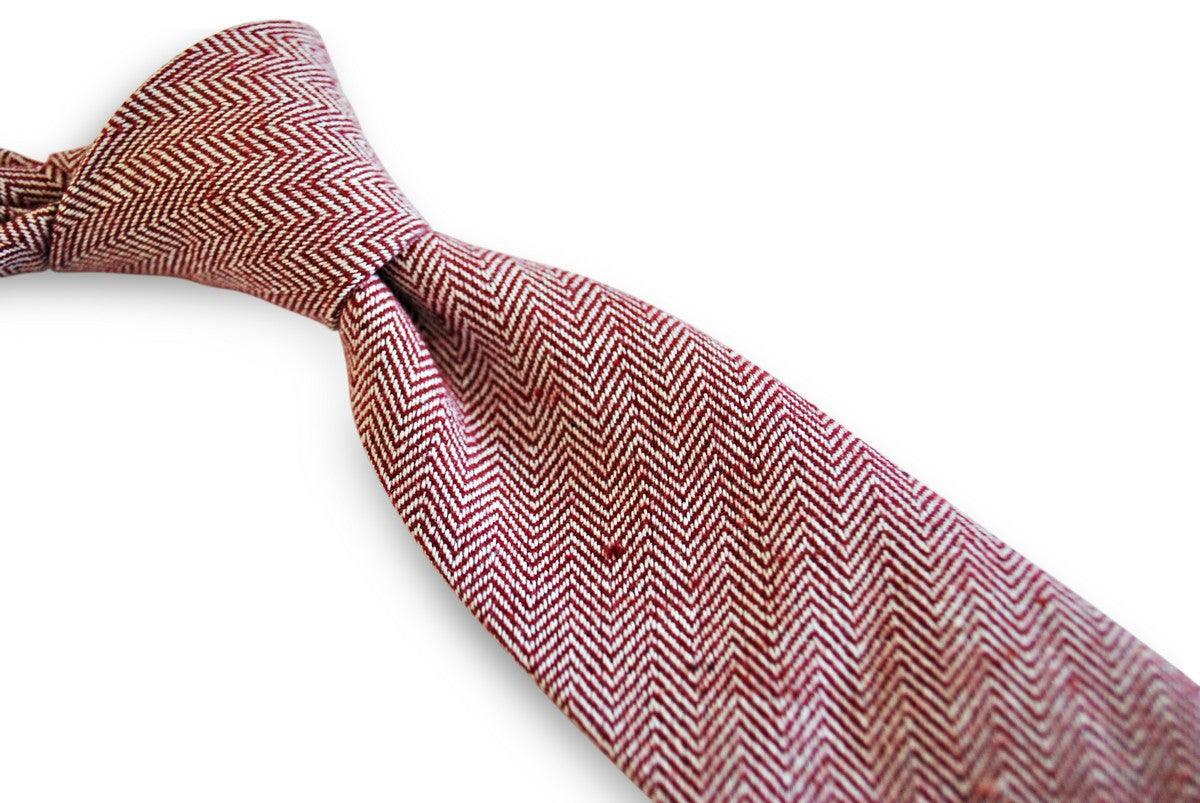 maroon/dark red herringbone tweed slim wool tie - Image 2