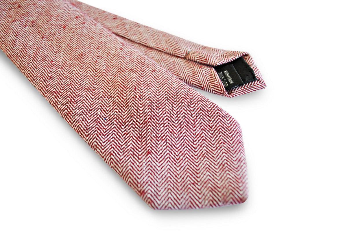 maroon/dark red herringbone tweed slim wool tie - Image 3