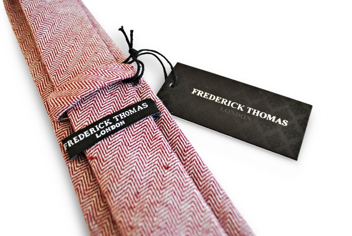 maroon/dark red herringbone tweed slim wool tie - Image 4
