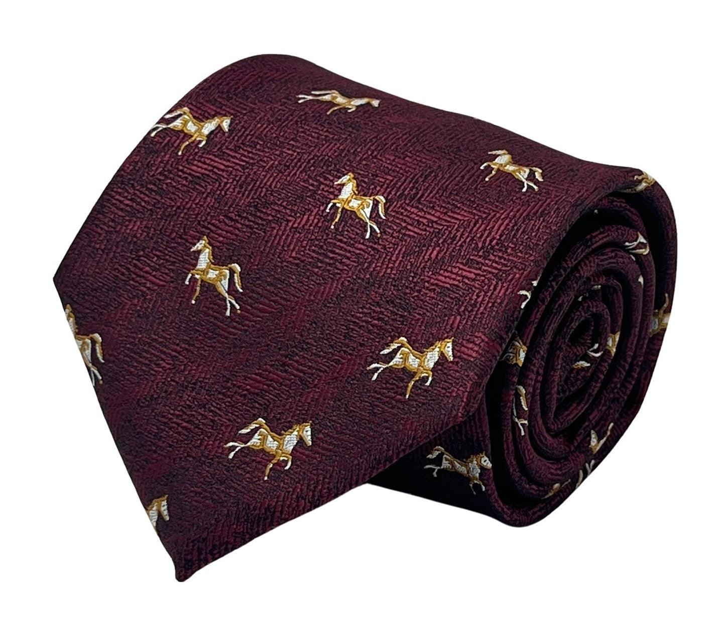 Maroon herringbone tie with thoroughbred horse design - Image 2