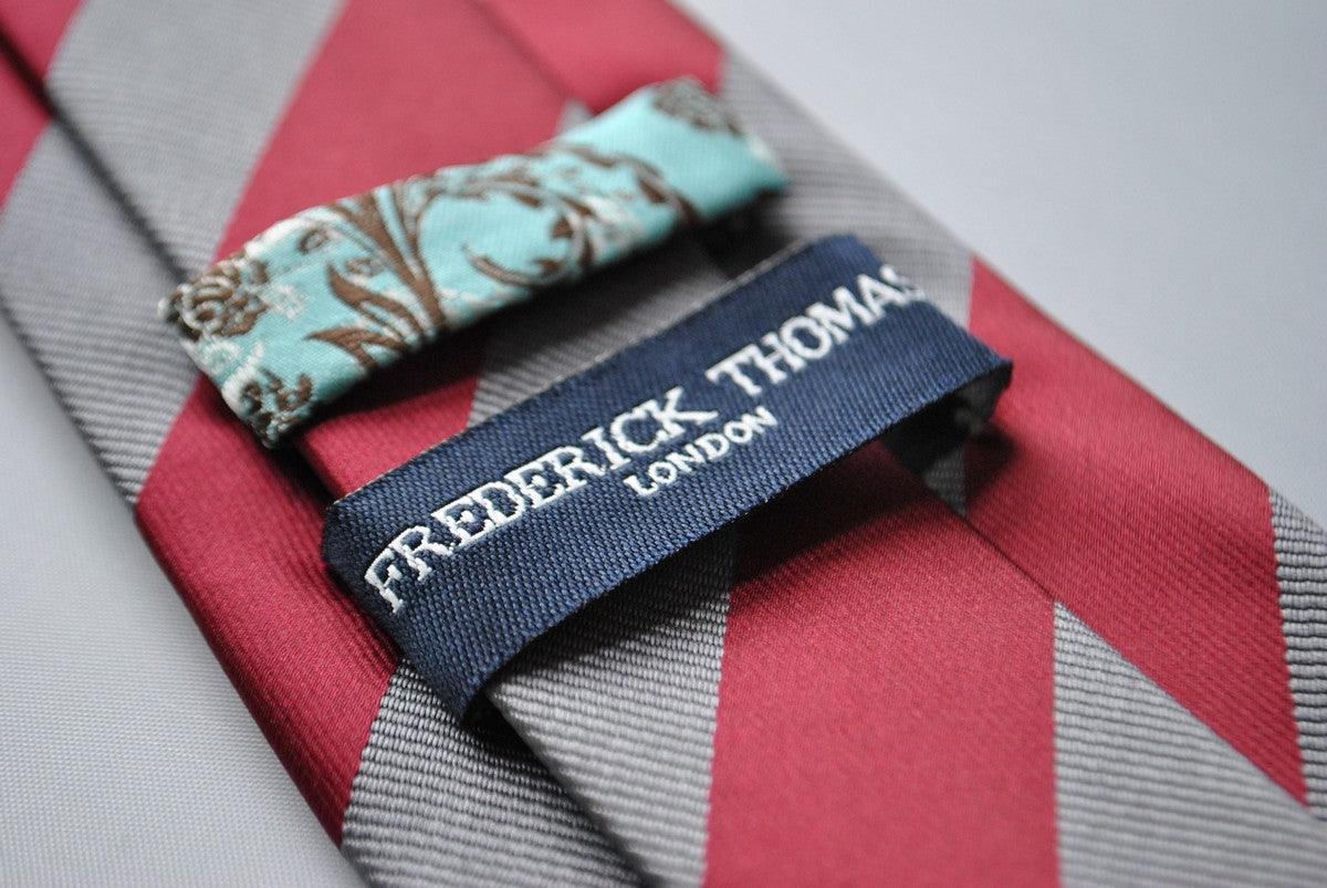 maroon red and silver barber striped tie - Image 3