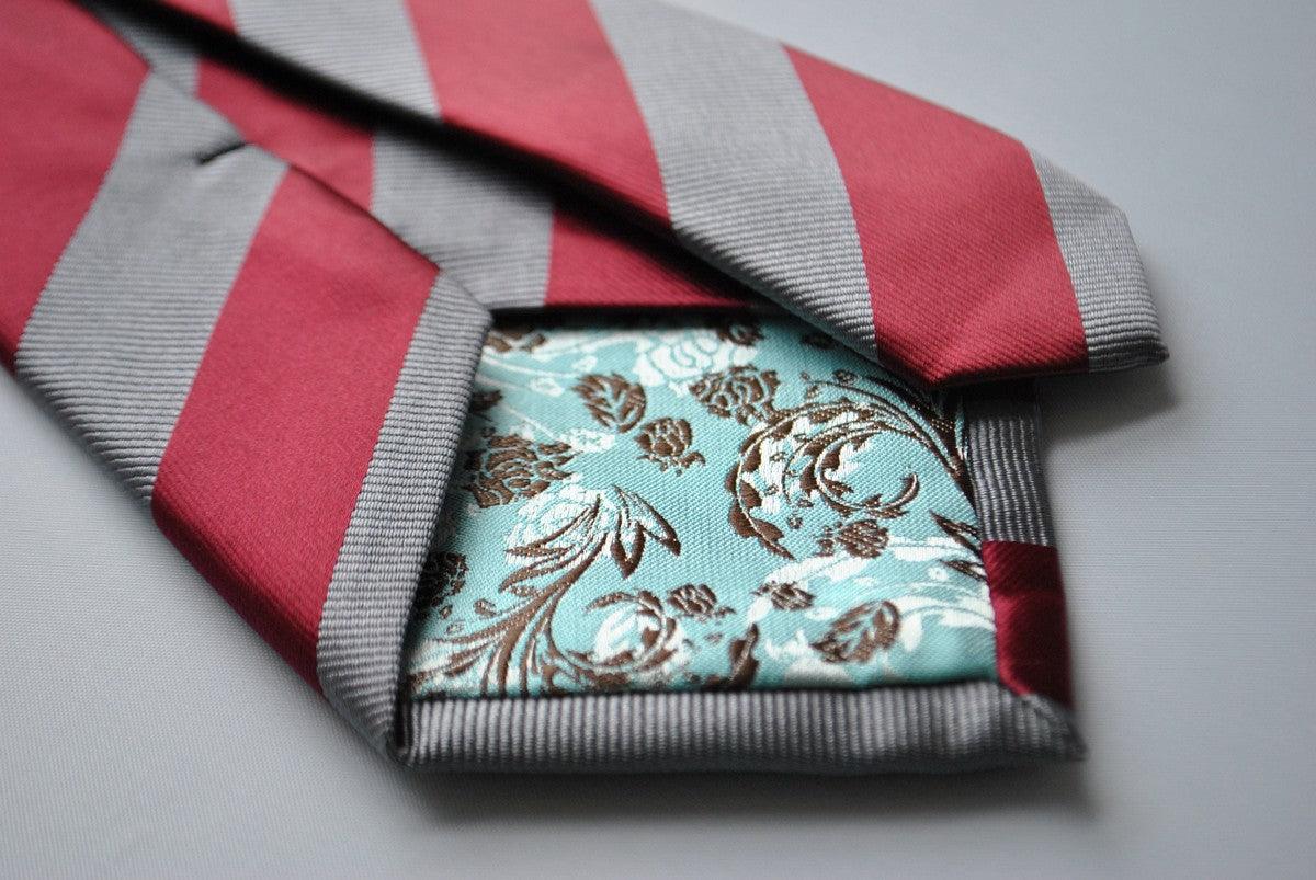maroon red and silver barber striped tie - Image 4