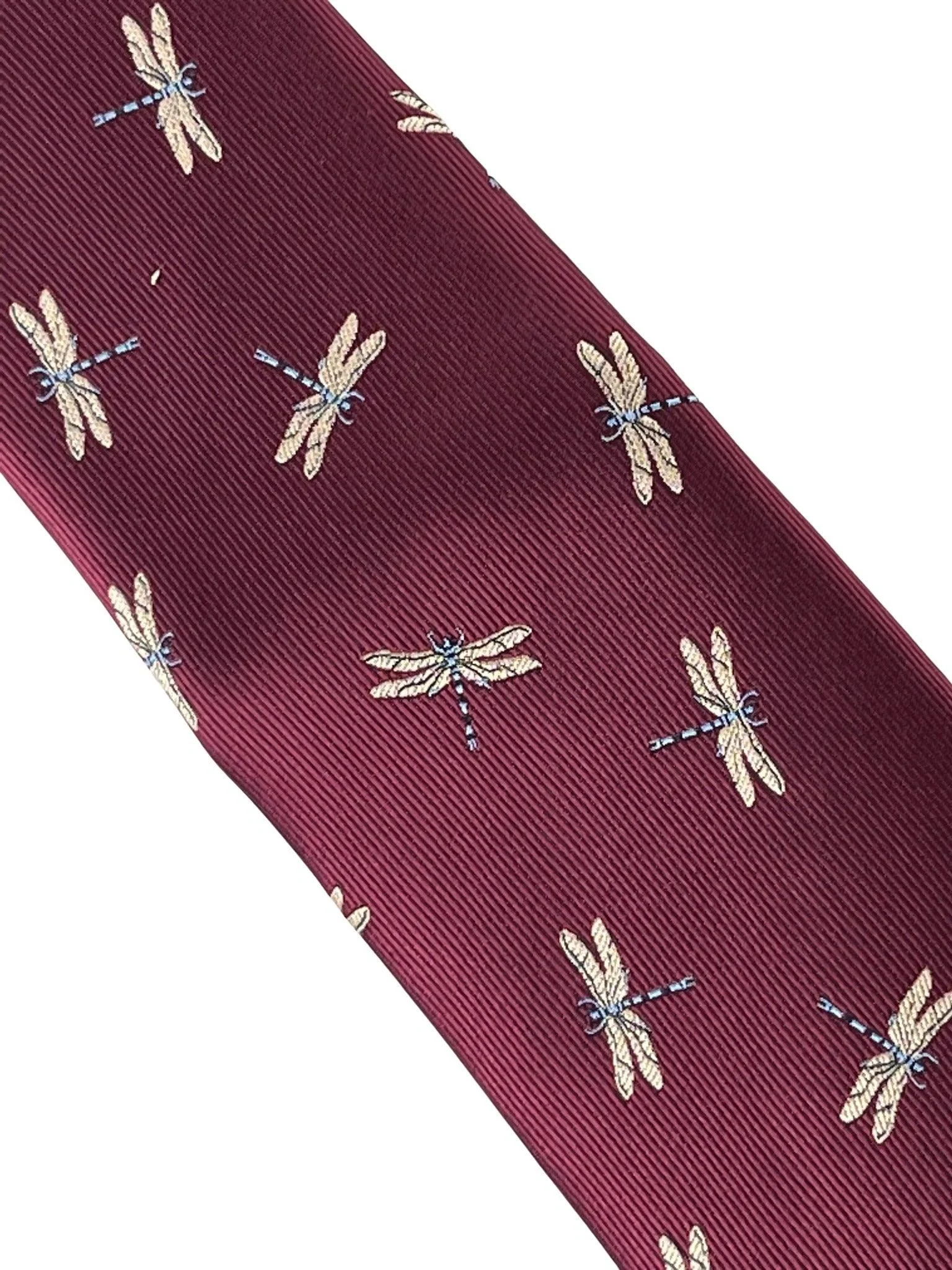maroon tie with embroidered dragonfly design - Image 3