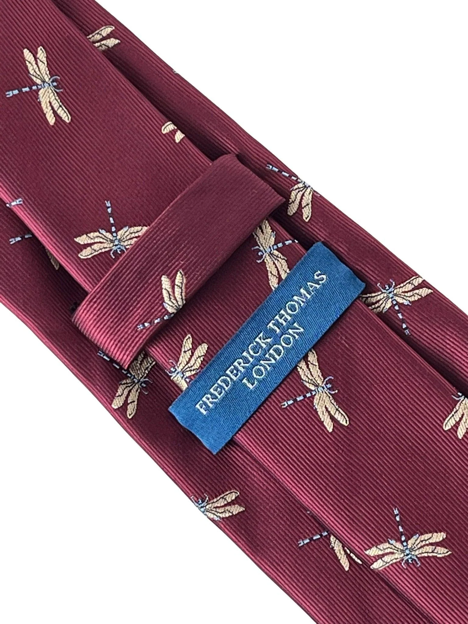 maroon tie with embroidered dragonfly design - Image 4