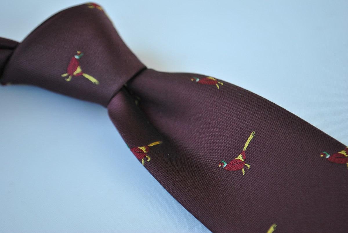 maroon tie with pheasant design - Image 3