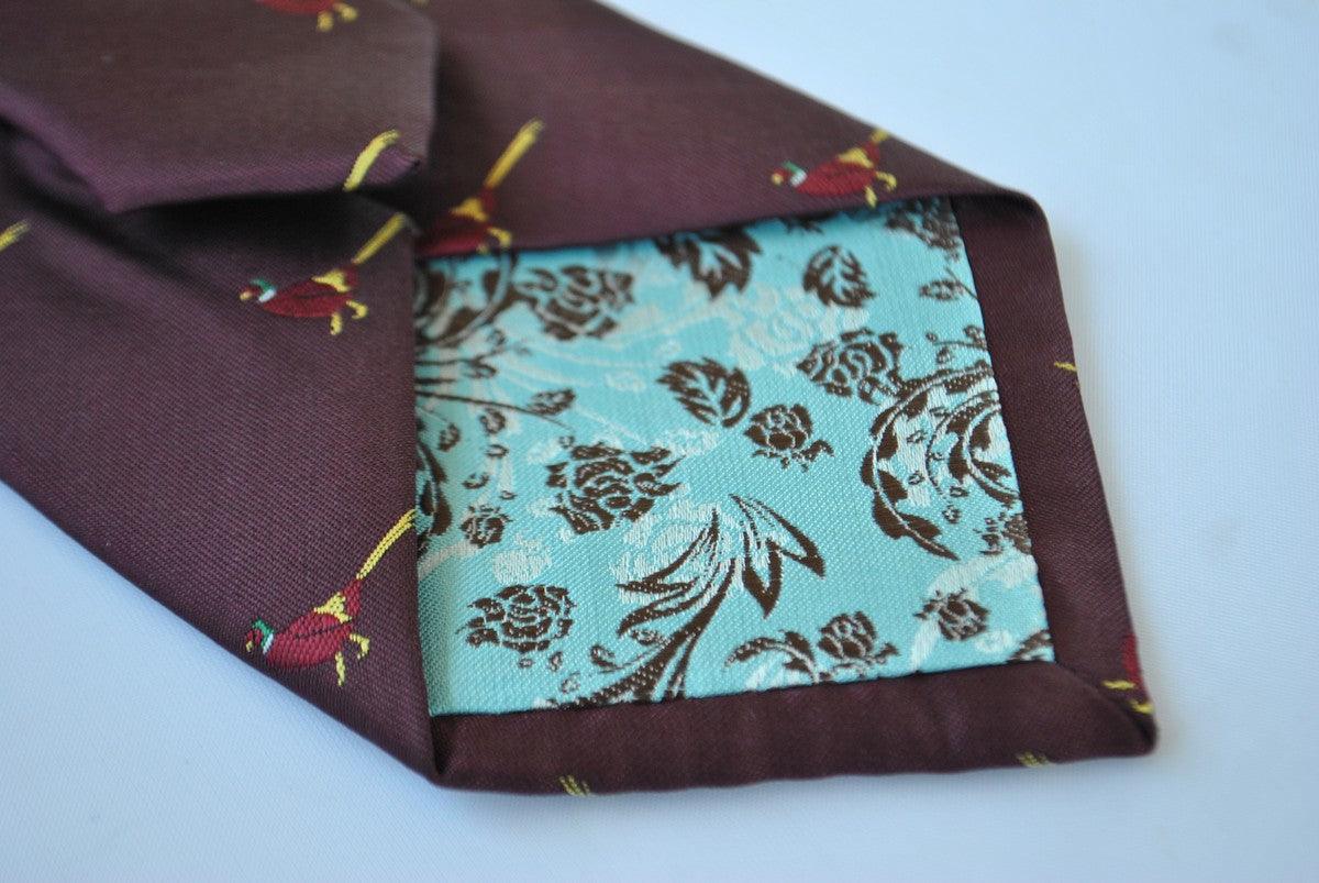 maroon tie with pheasant design - Image 4