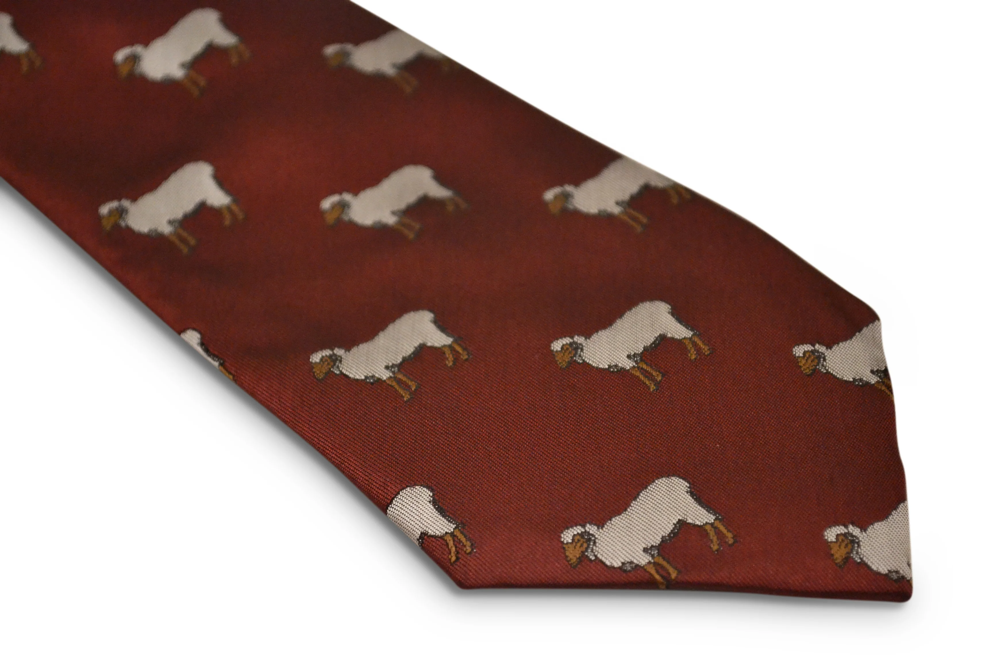 maroon tie with sheep embroidered design - Image 2