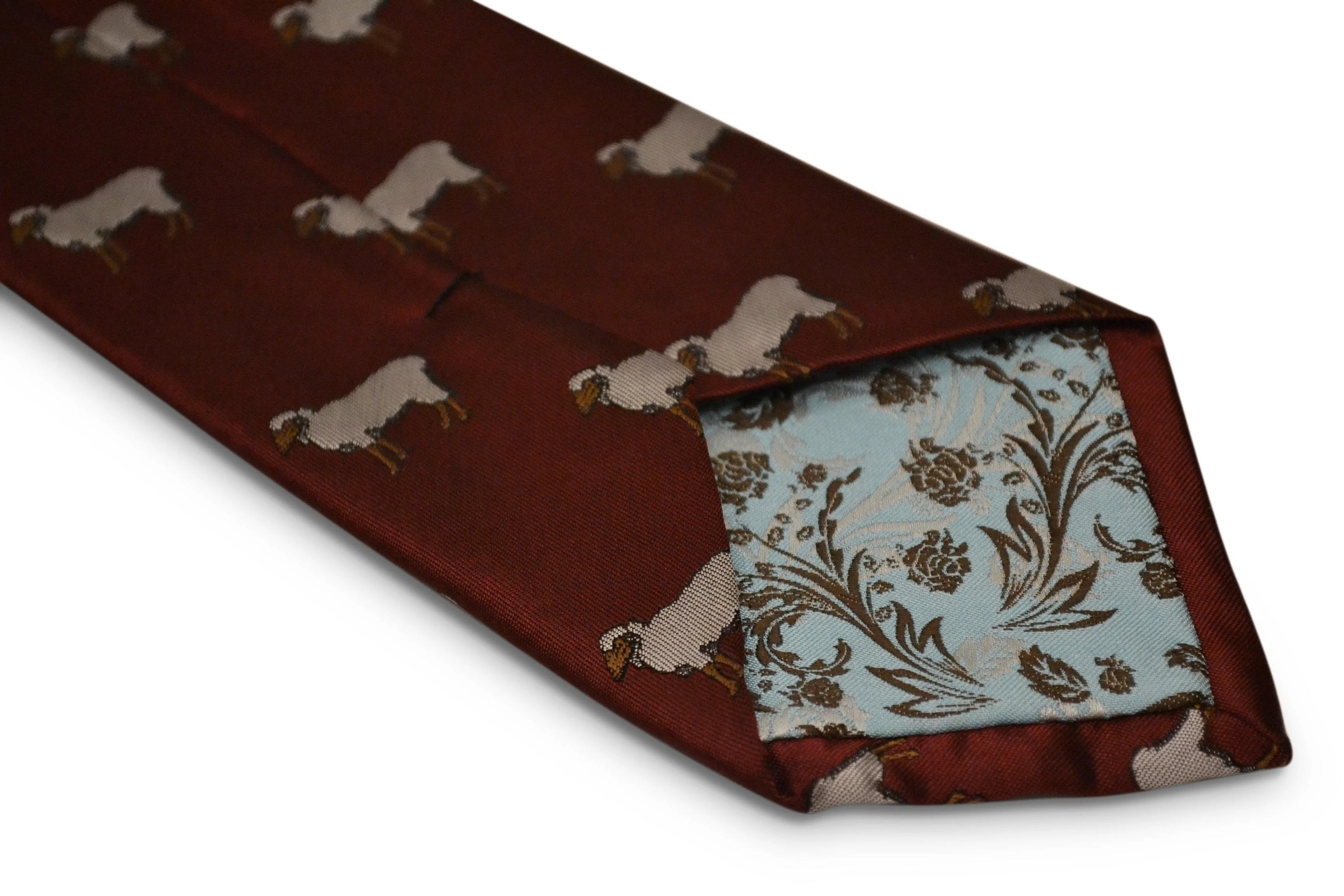 maroon tie with sheep embroidered design - Image 3