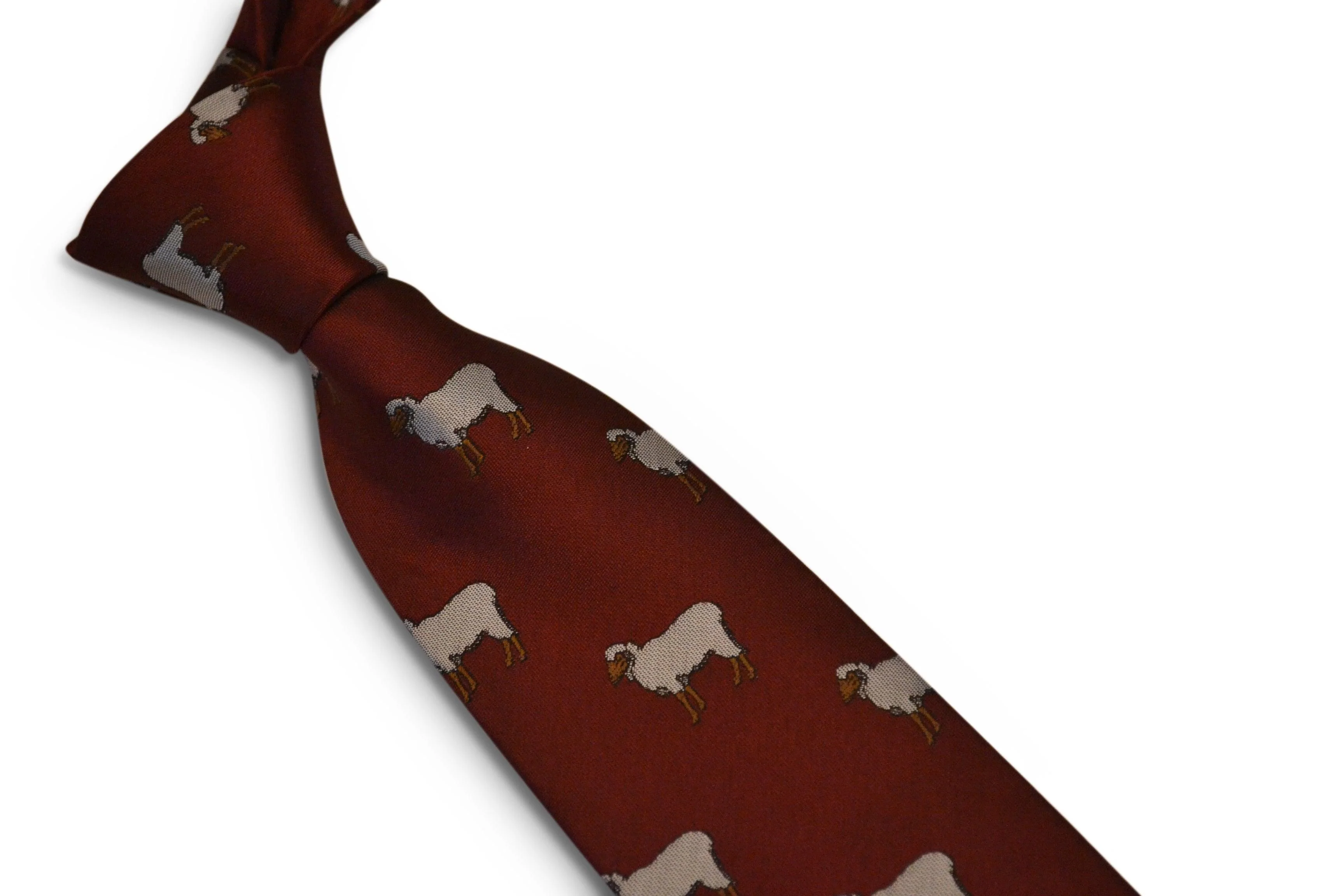 maroon tie with sheep embroidered design - Image 4