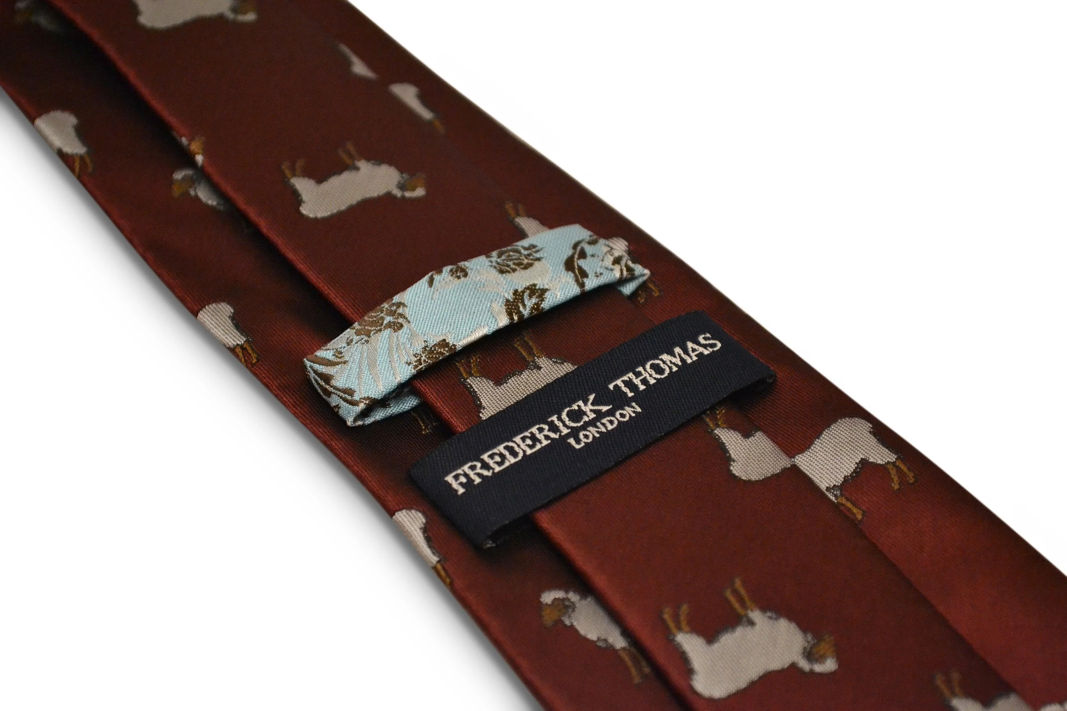 maroon tie with sheep embroidered design - Image 5
