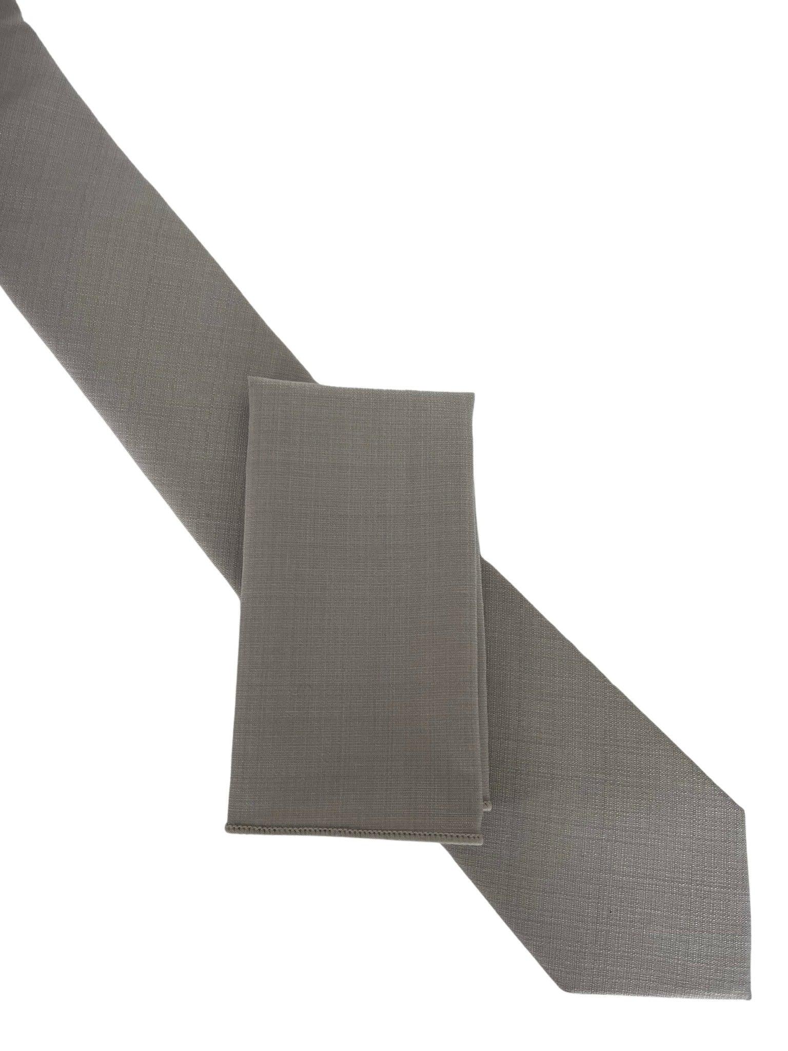 Matching plain silver light pale grey bamboo tie and pocket square - Image 3