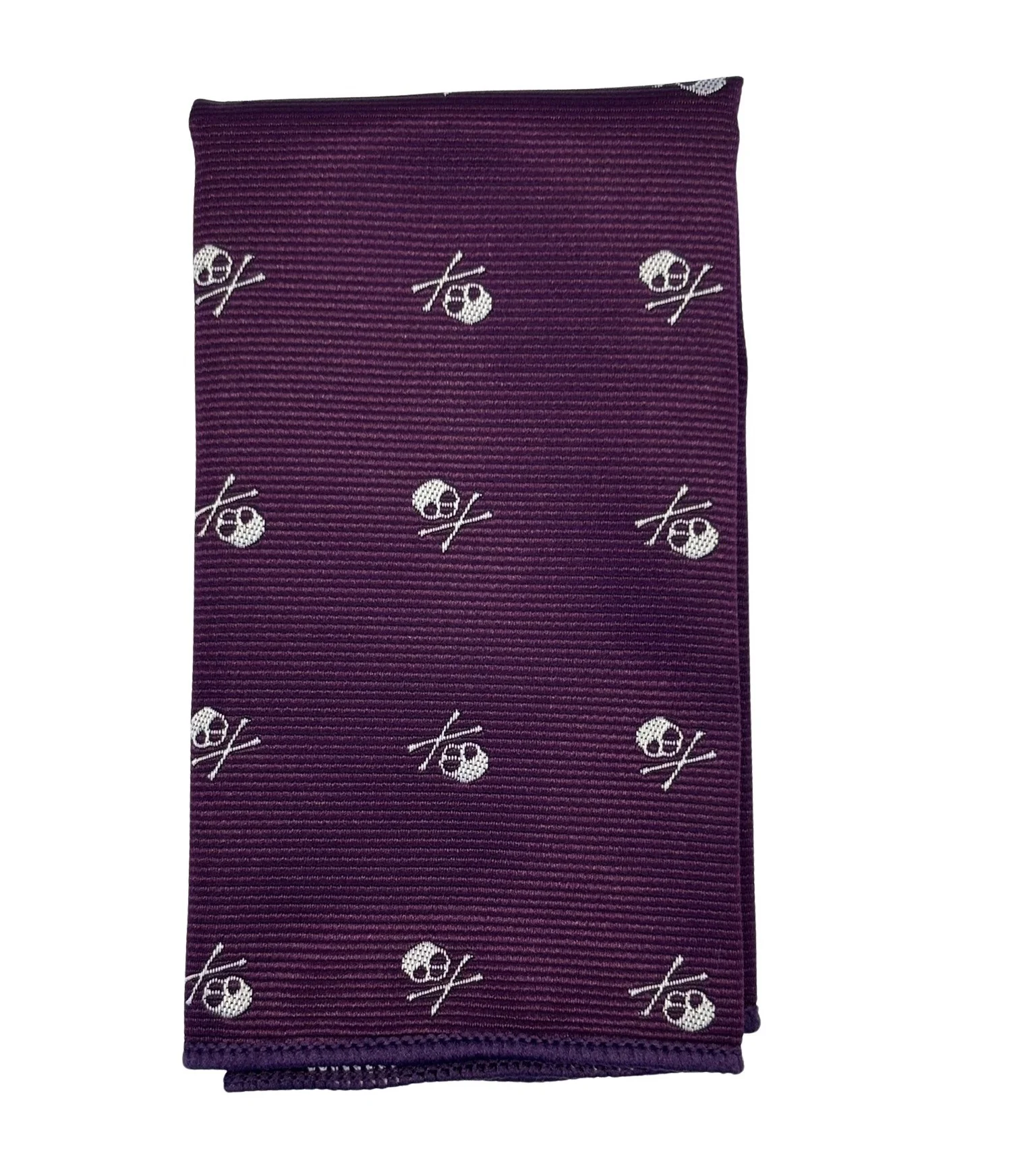 matching purple bow tie and pocket square with white skull and crossbone design - Image 3