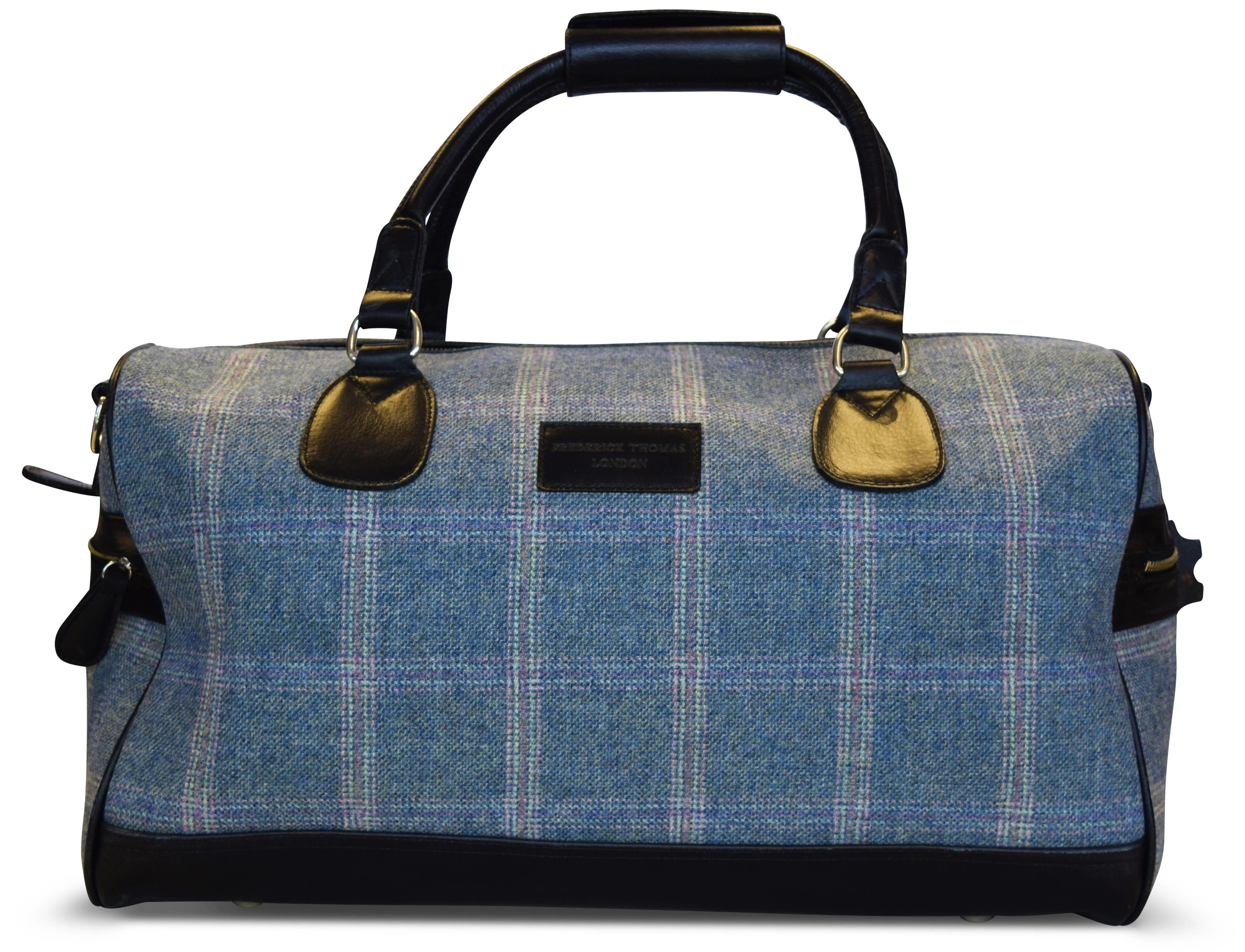 Blue windowpane tweed weekend bag with matching wash bag - Image 3