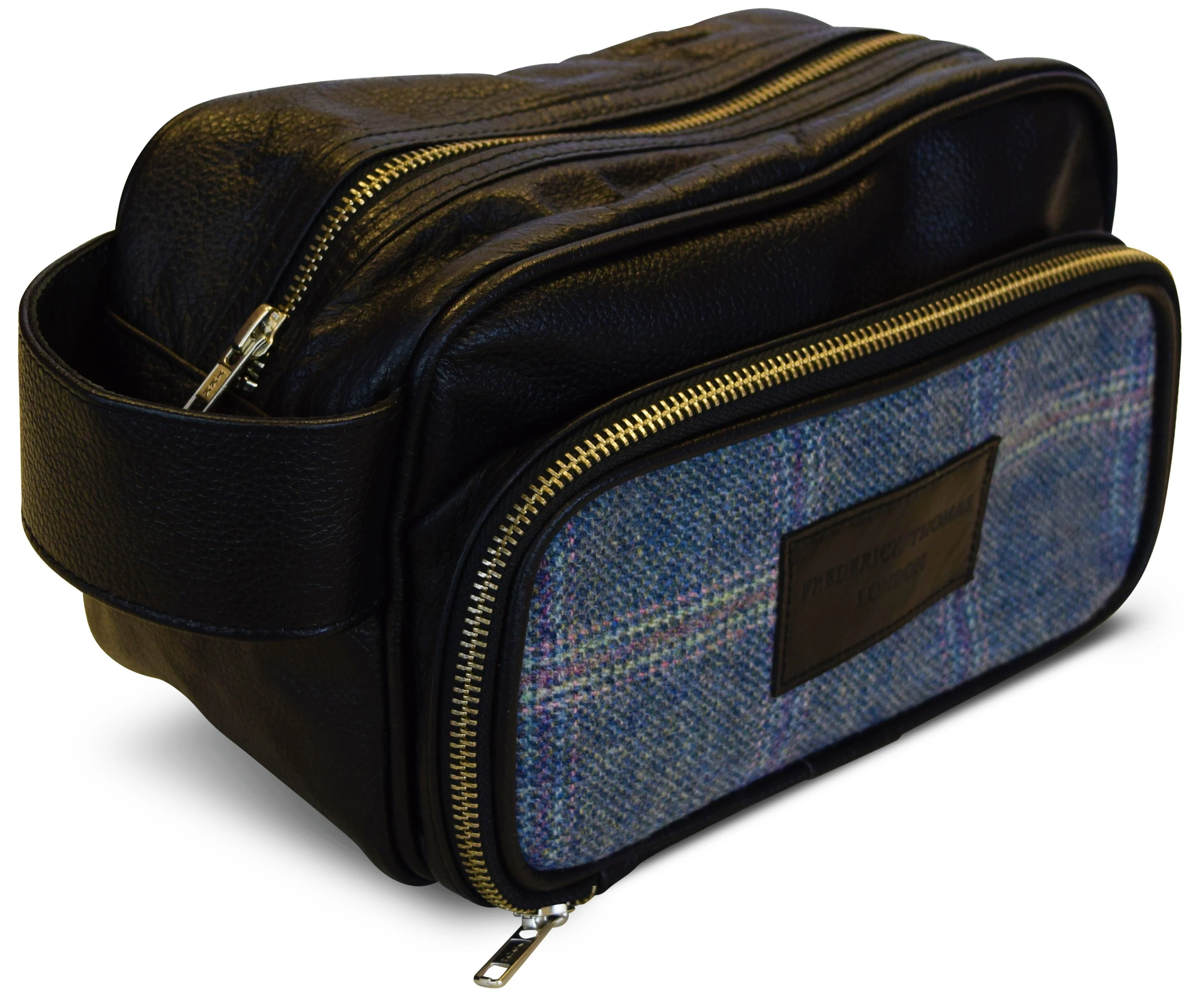 Blue windowpane tweed weekend bag with matching wash bag - Image 4