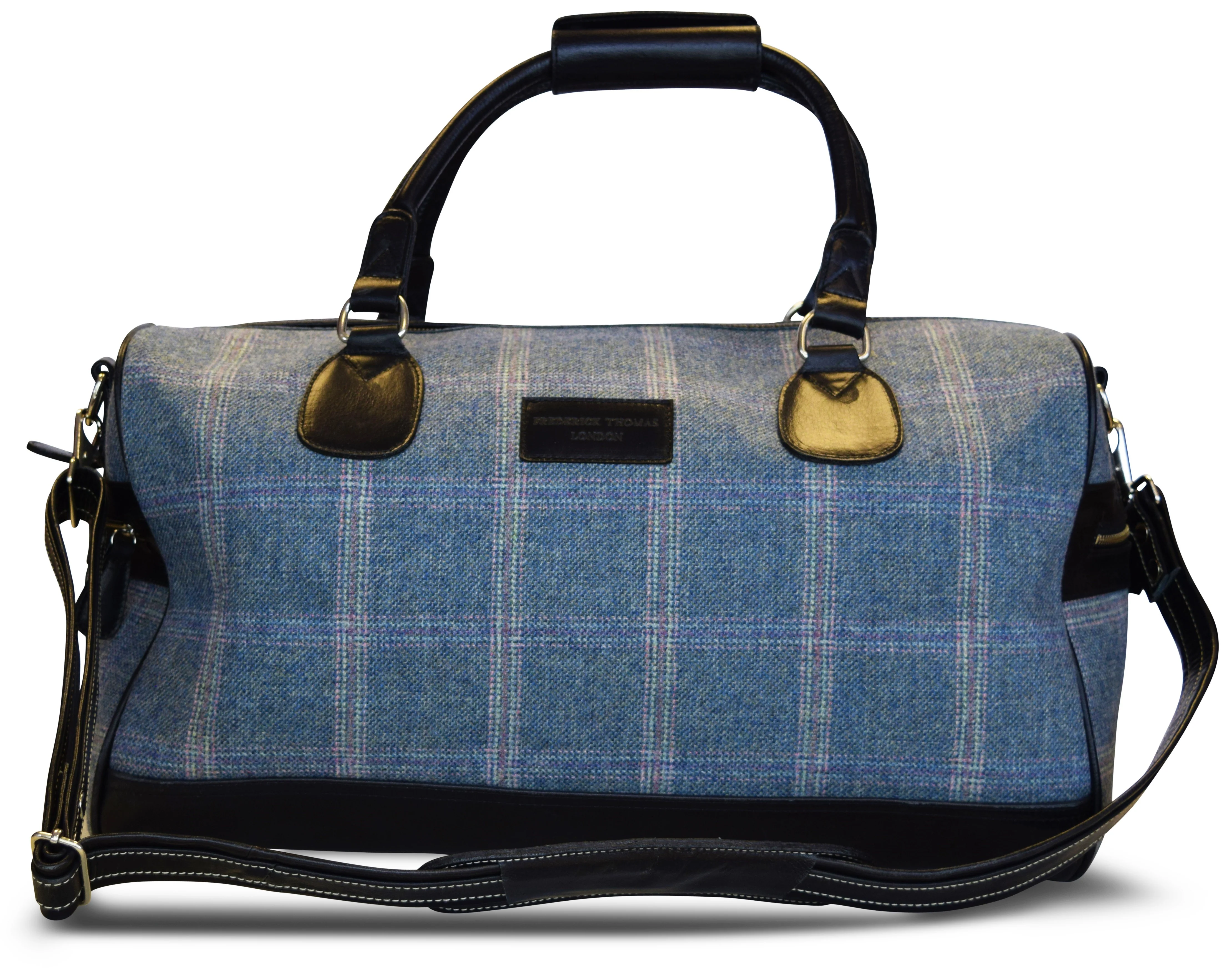 Blue windowpane tweed weekend bag with matching wash bag - Image 5