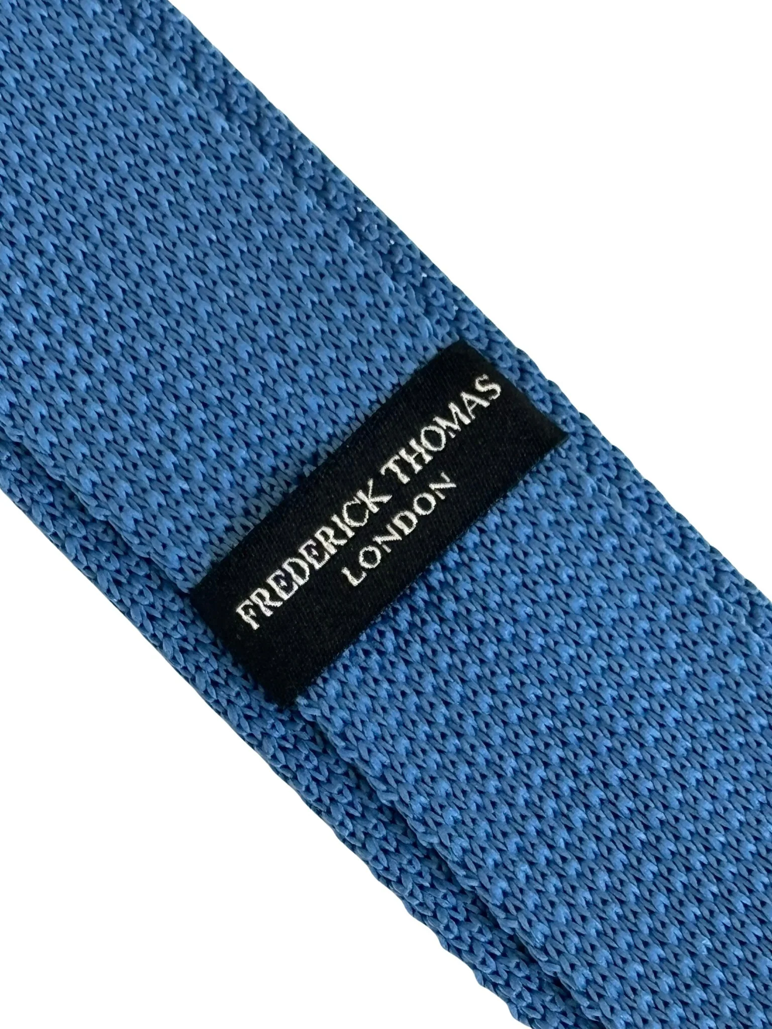 medium azure denim blue knitted tie - Image 4