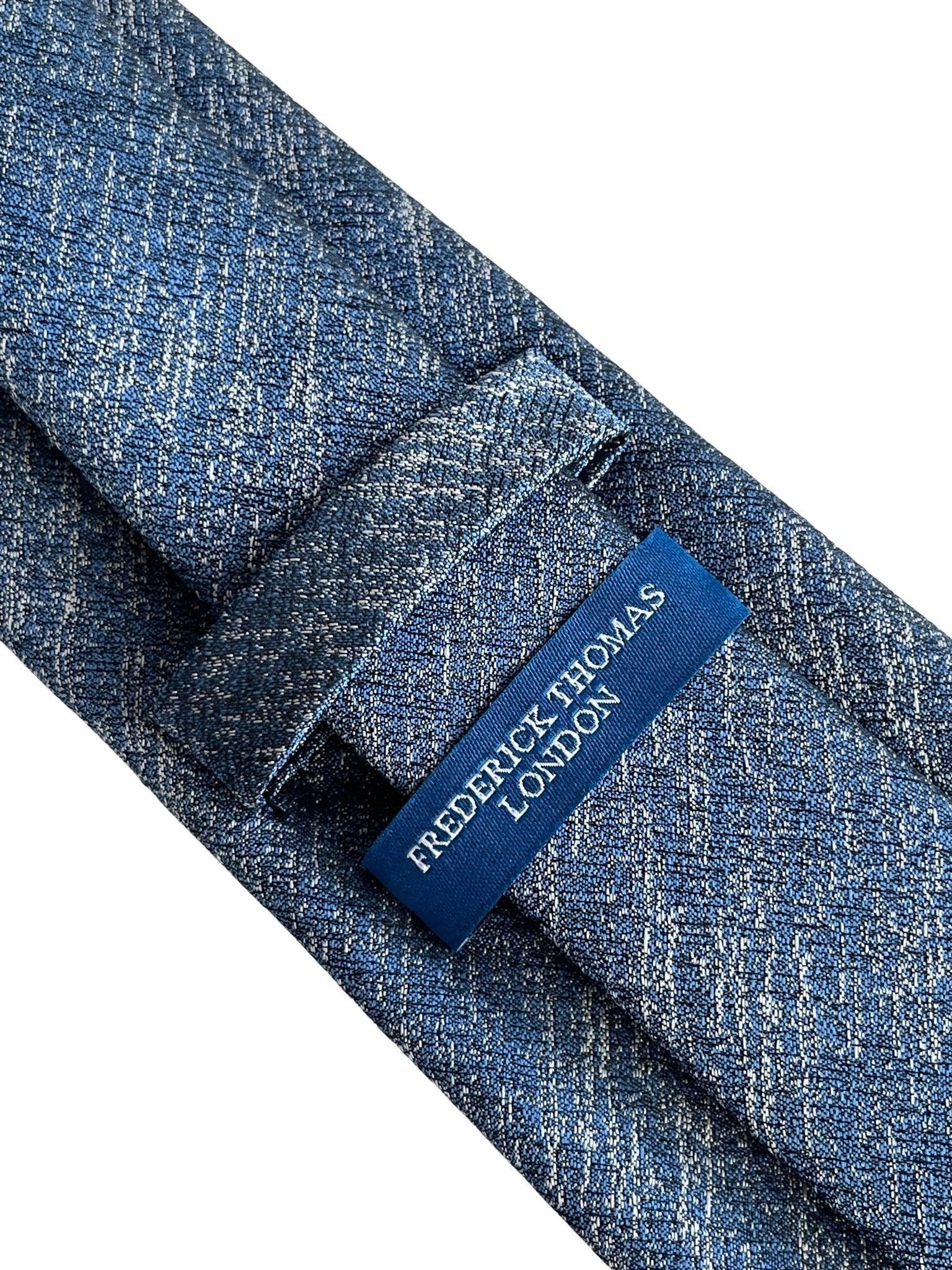 medium blue and white tie with scratched design - Image 3