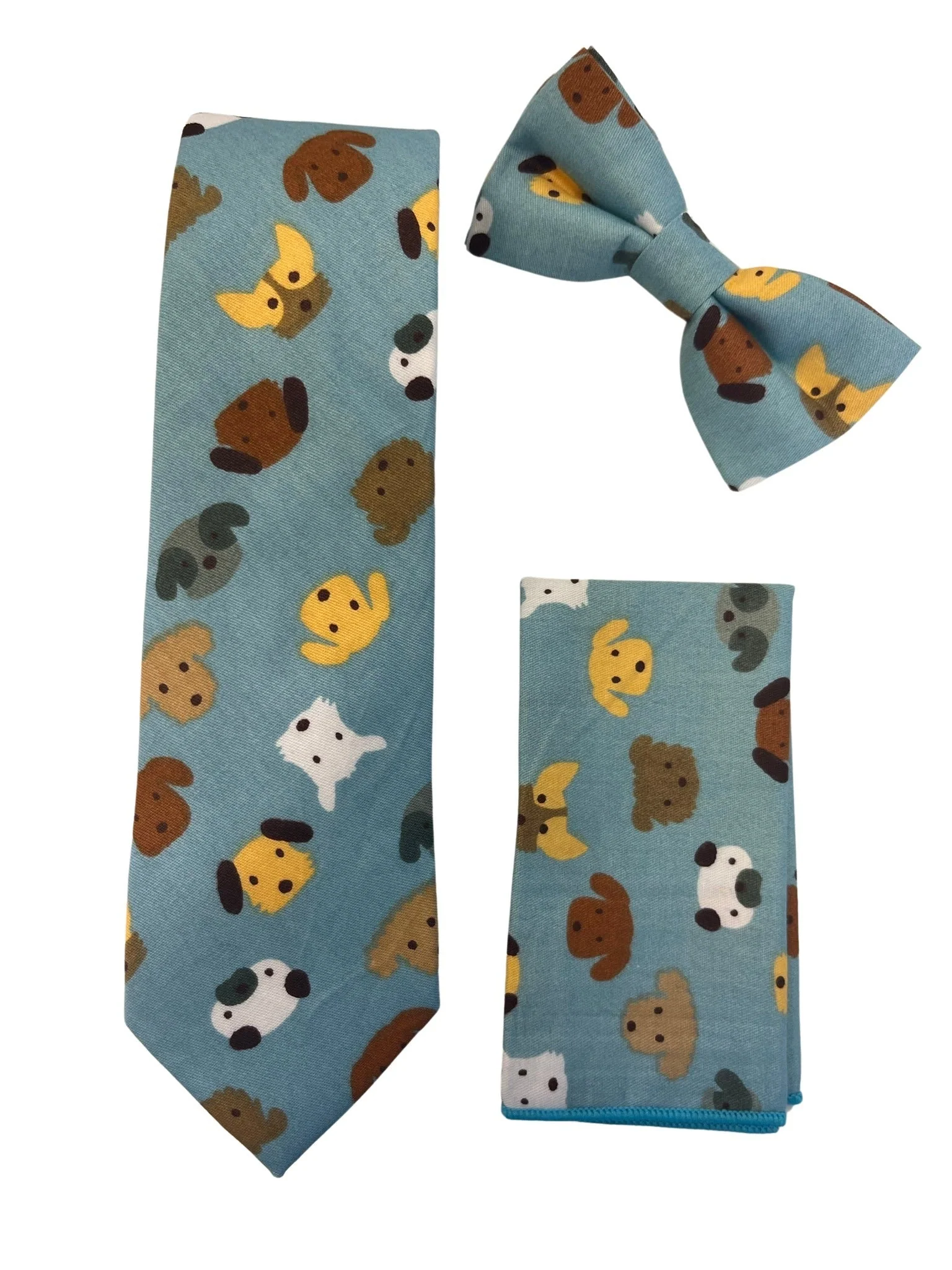 Medium denim blue child's bow tie with cute dog puppy design - Image 2