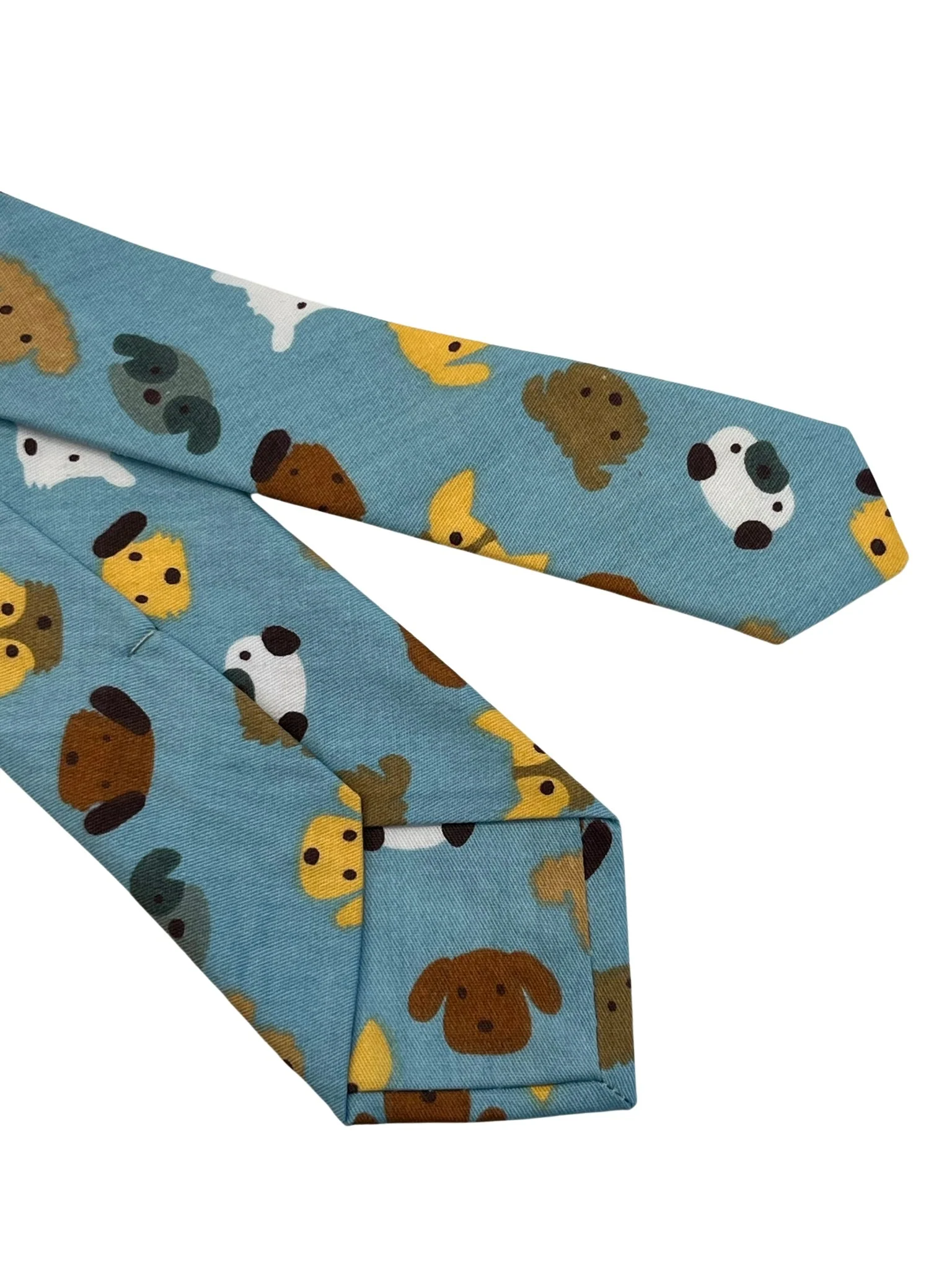 Medium denim blue tie with cute dog puppy design - Image 5